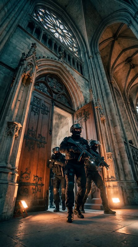 SWAT team enters historic building during training exercise Premium Stock Image - stock photo