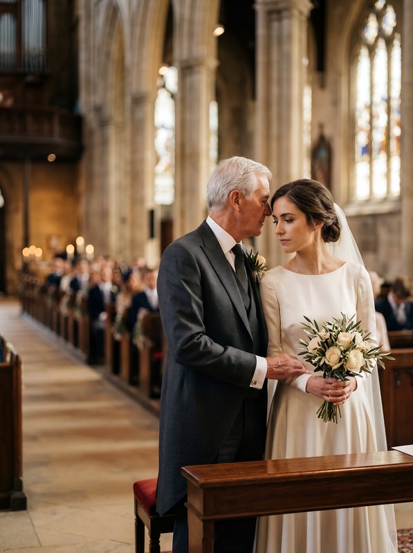Couple shares a moment during a wedding ceremony in a church Premium Stock Image - stock photo