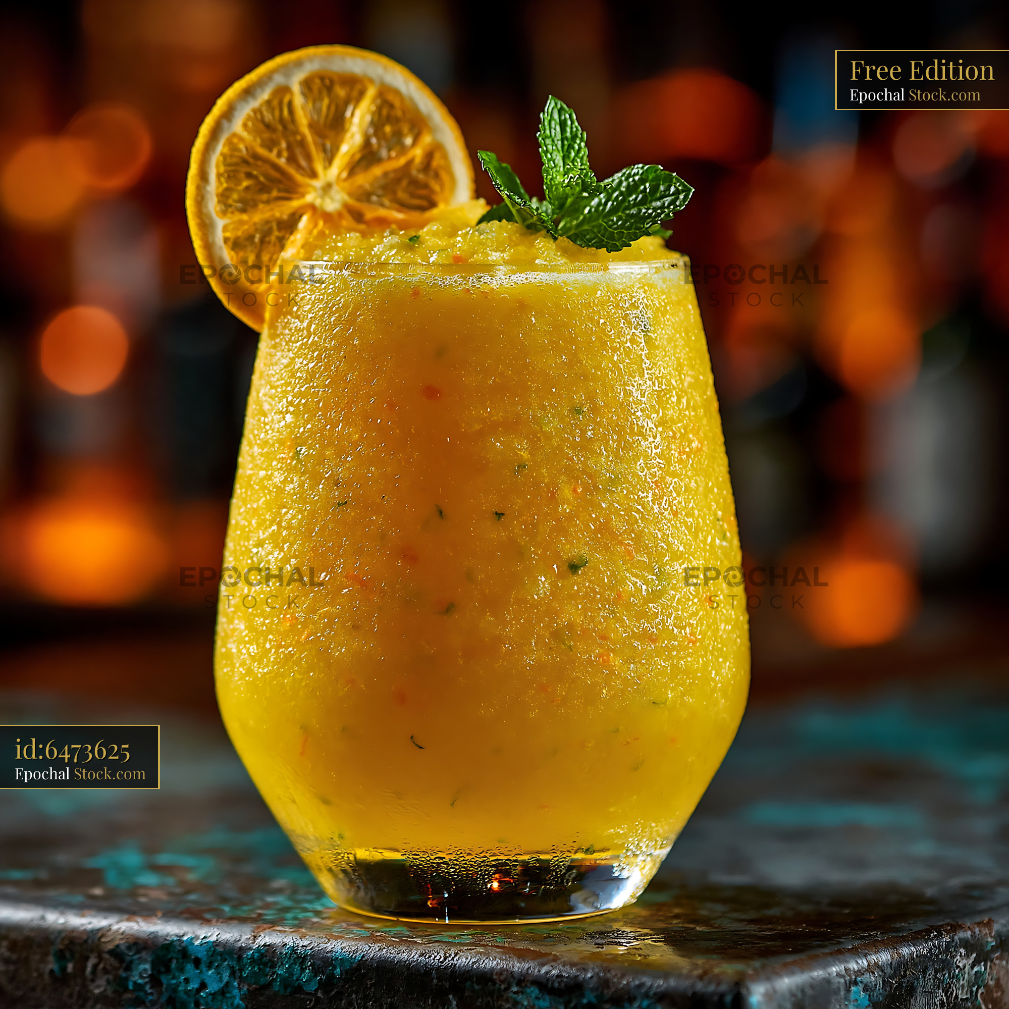 Refreshing yuja citron smoothie garnished with mint and citrus slice - stock photo