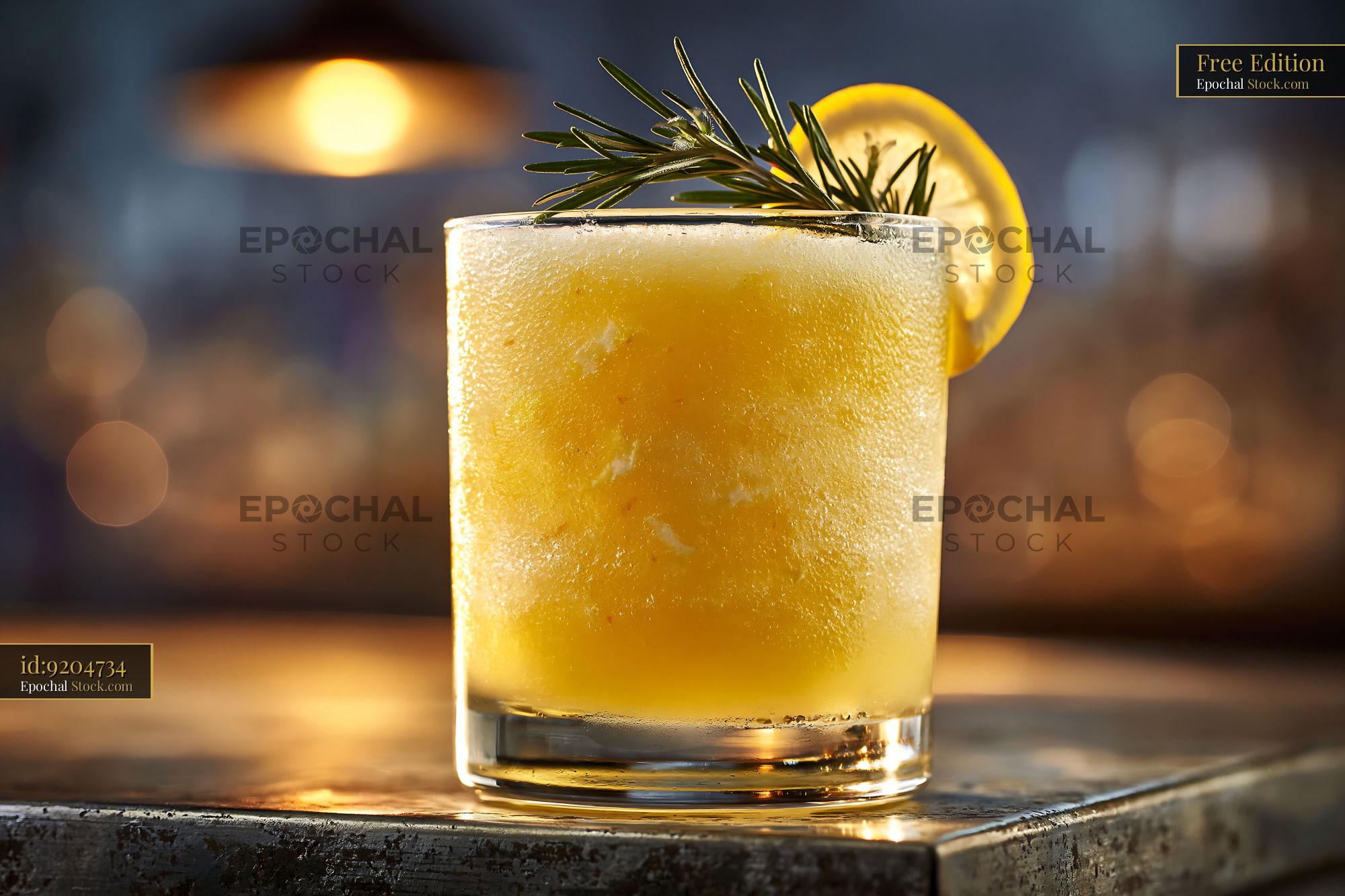 Refreshing yuja citron smoothie with rosemary and lemon on a bar - stock photo