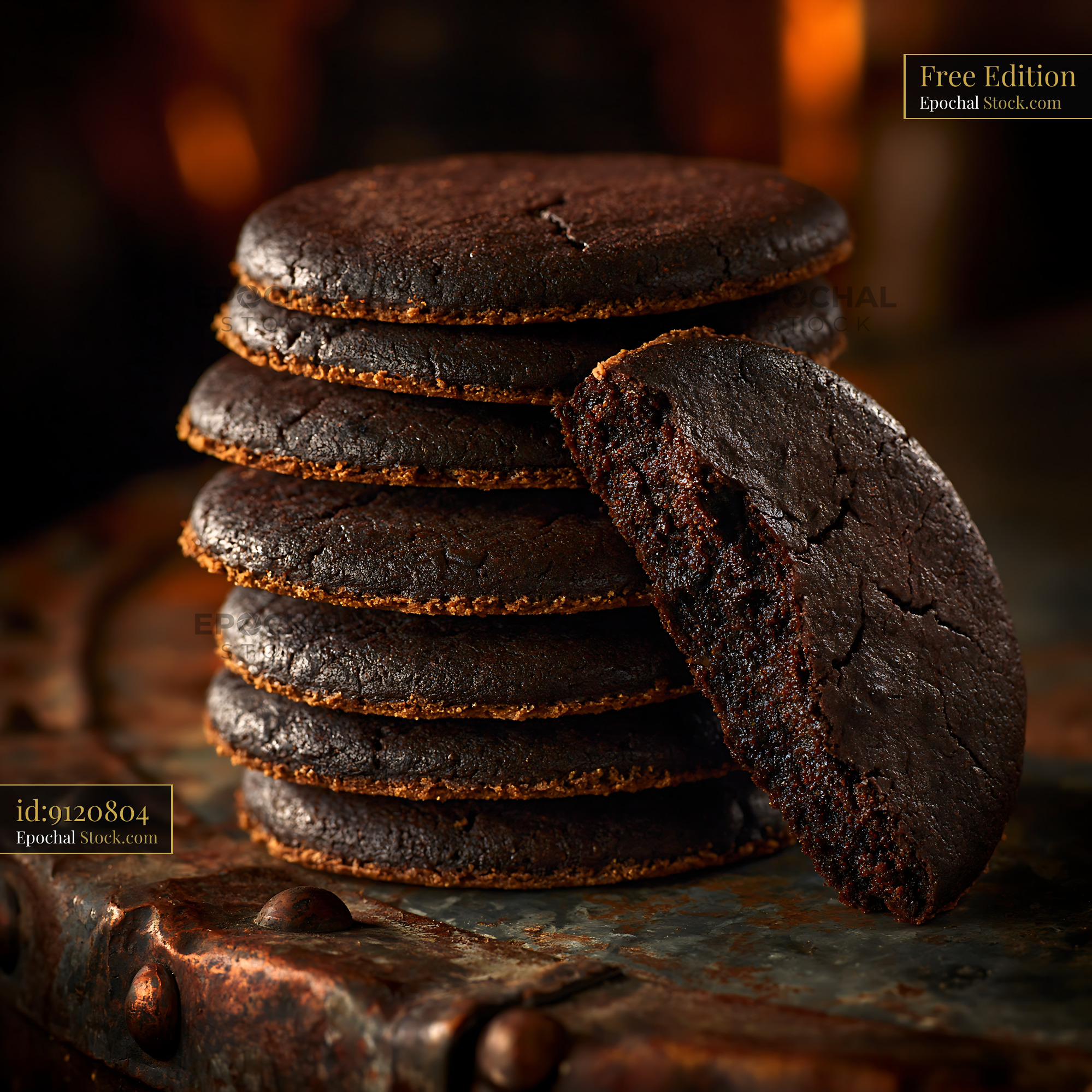 Stack of traditional dibs el kharroub biscuits on rustic surface - stock photo