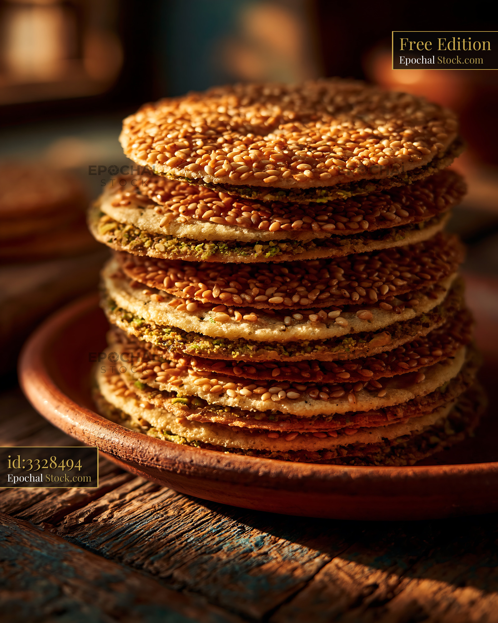 Stack of traditional barazek sesame biscuits with pistachios - stock photo
