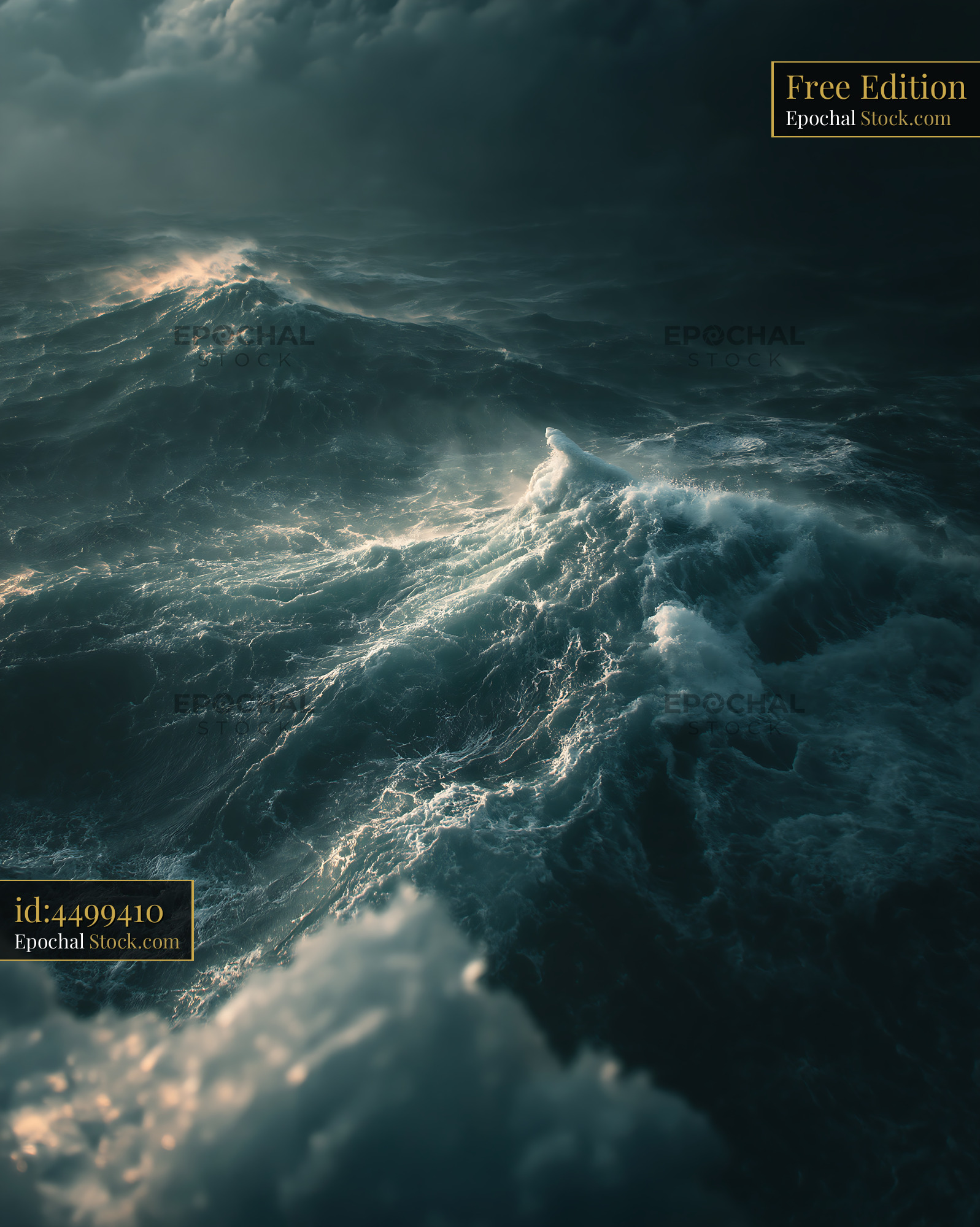 Powerful waves crashing in a stormy sea at winter dusk - stock photo