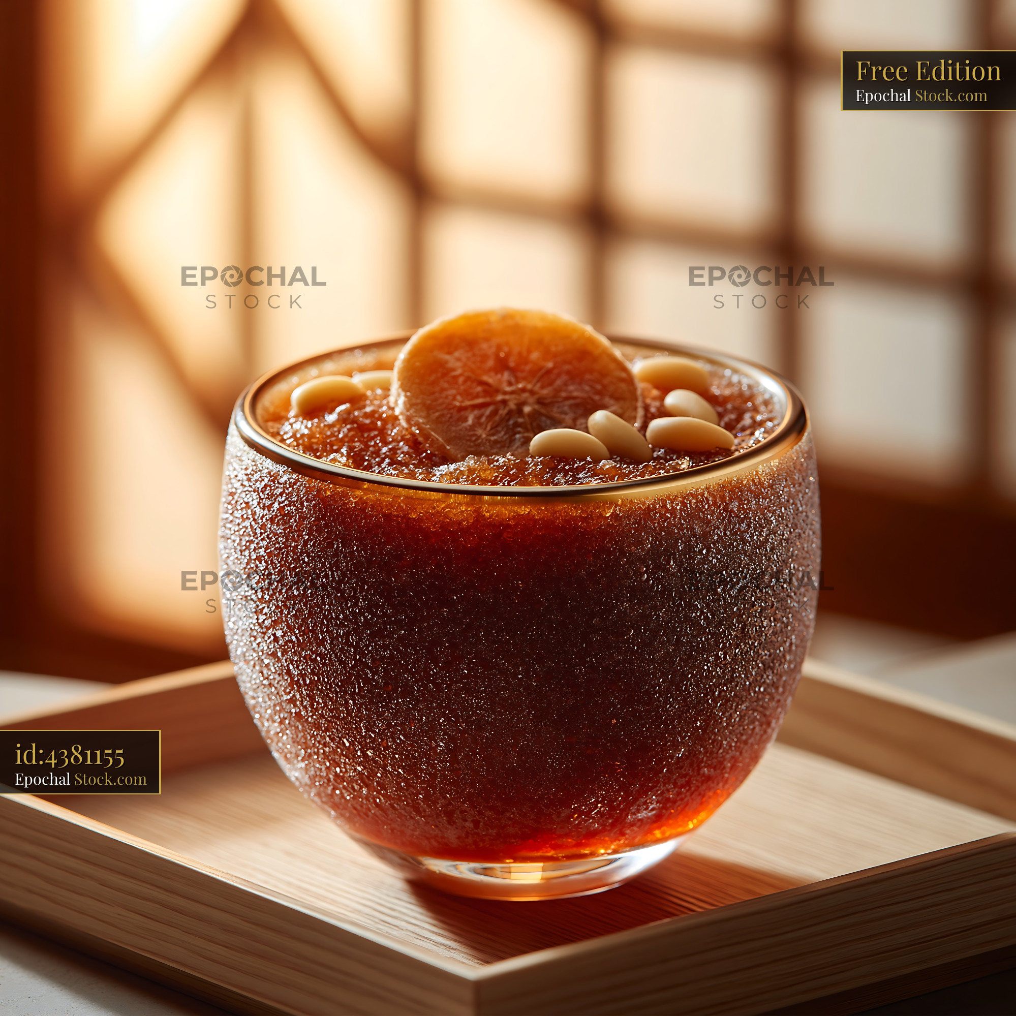 Traditional Korean sujeonggwa smoothie with persimmon and pine nuts - stock photo