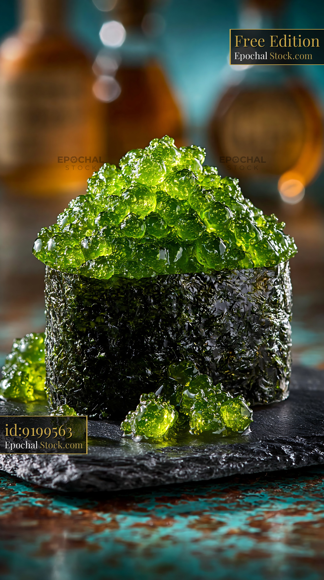 Fresh umi budo sushi topped with vibrant green sea grapes - stock photo