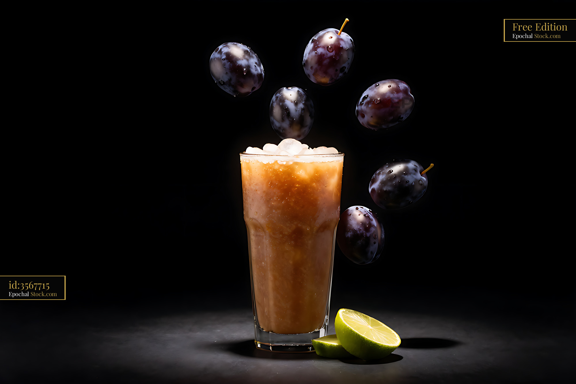 Fresh kakadu plum keepsake smoothie with levitating fruit and lime - stock photo