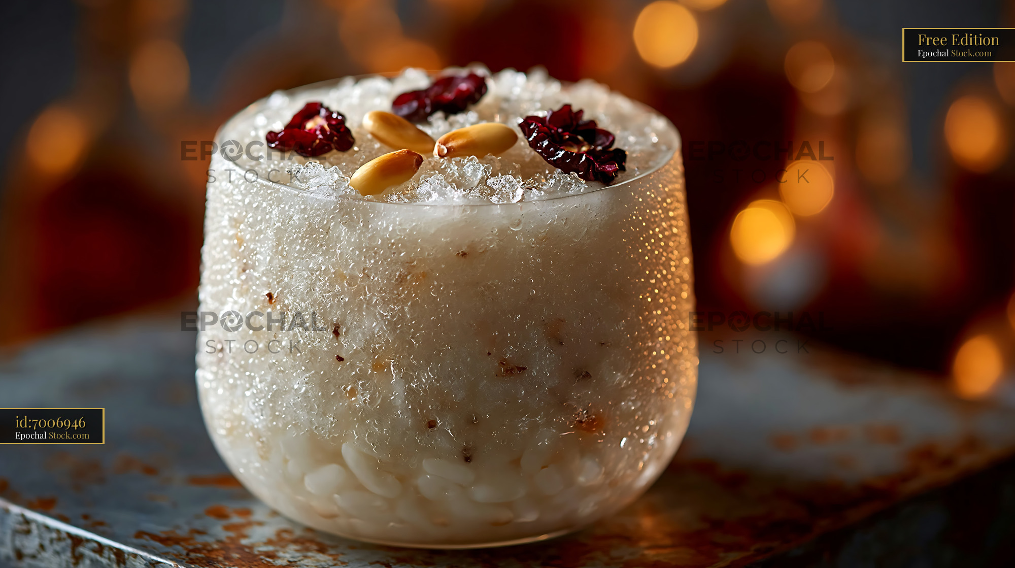 Iced black bean smoothie with pine nuts and dried cranberries - stock photo