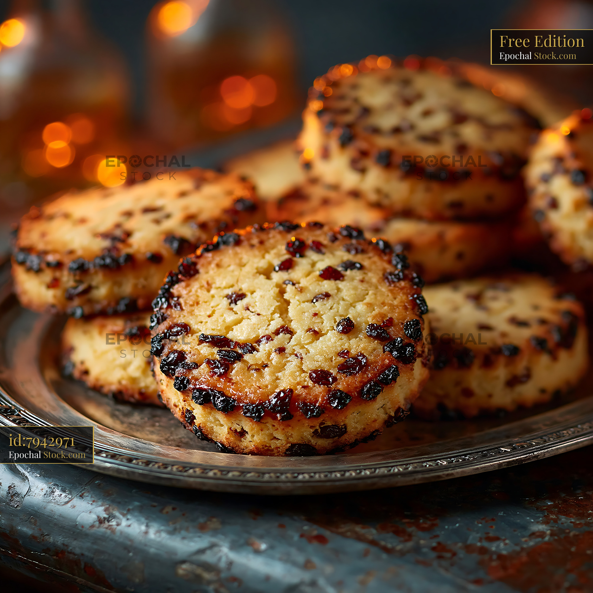 Traditional shirini kishmishi biscuits on a vintage silver plate - stock photo