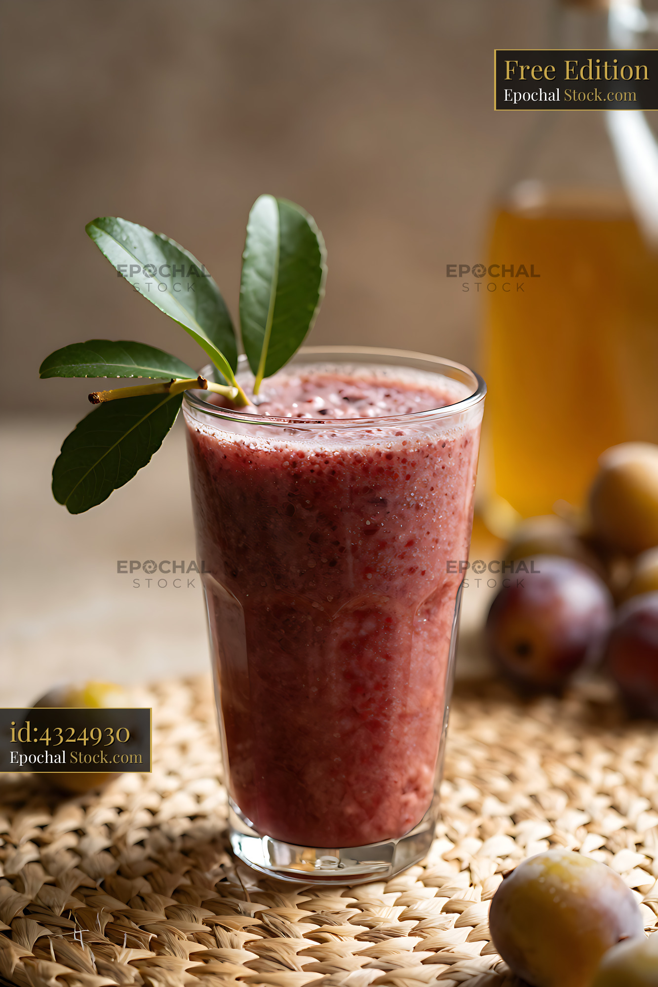 Fresh imbe infusion smoothie in a glass garnished with green leaves - stock photo