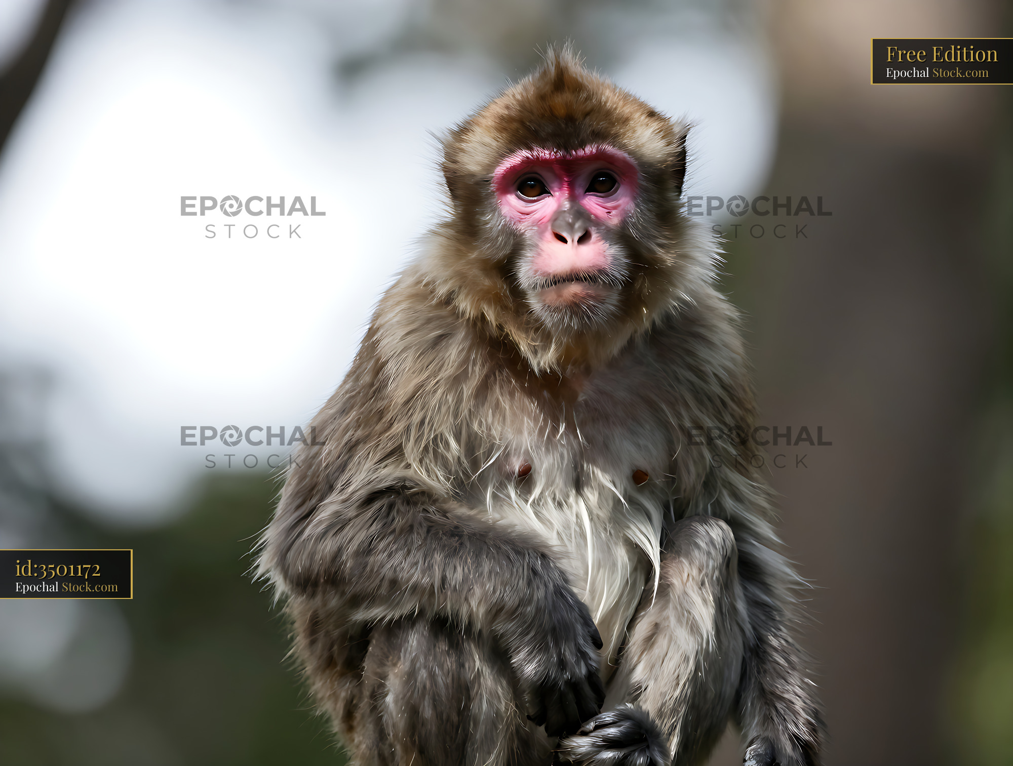 Adult stump-tailed macaque with a pink face in a natural setting - stock photo