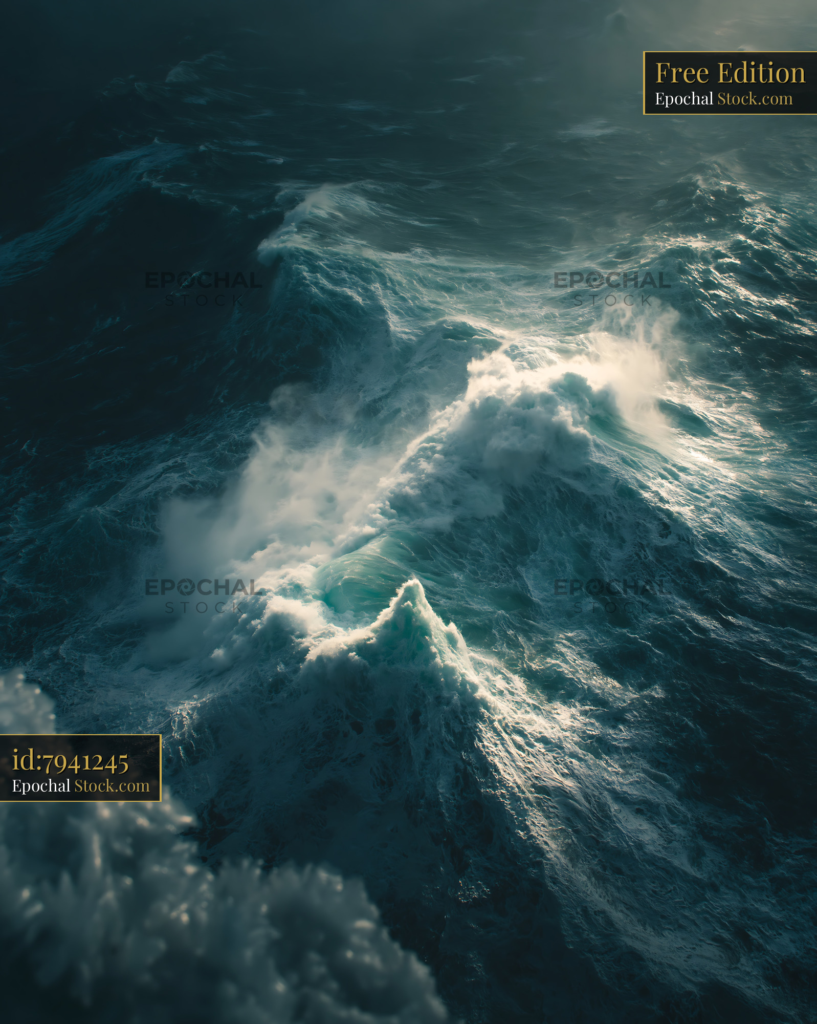 Powerful waves crashing in a stormy sea during winter dusk - stock photo