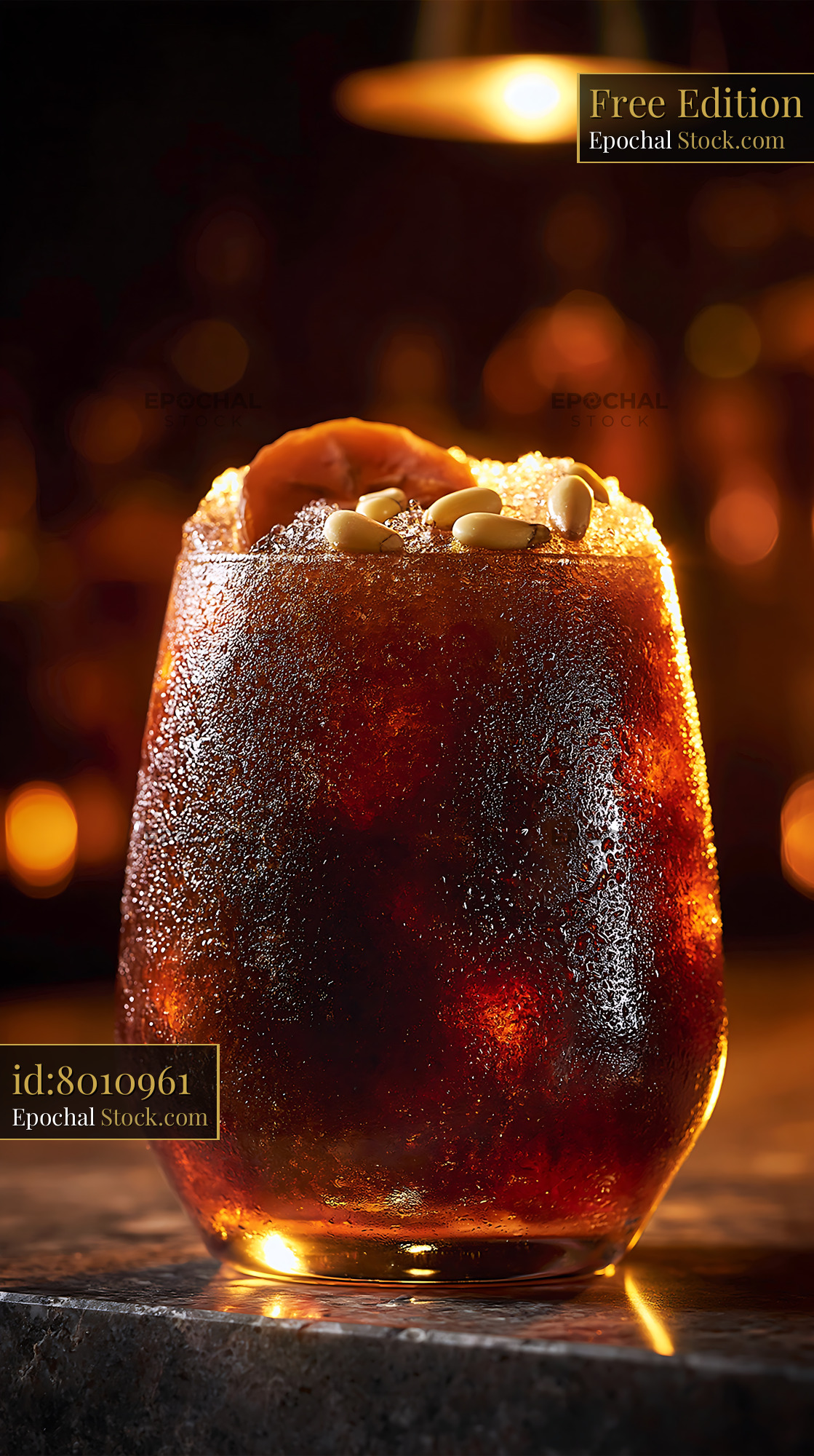 Chilled sujeonggwa smoothie with pine nuts and persimmon garnish - stock photo