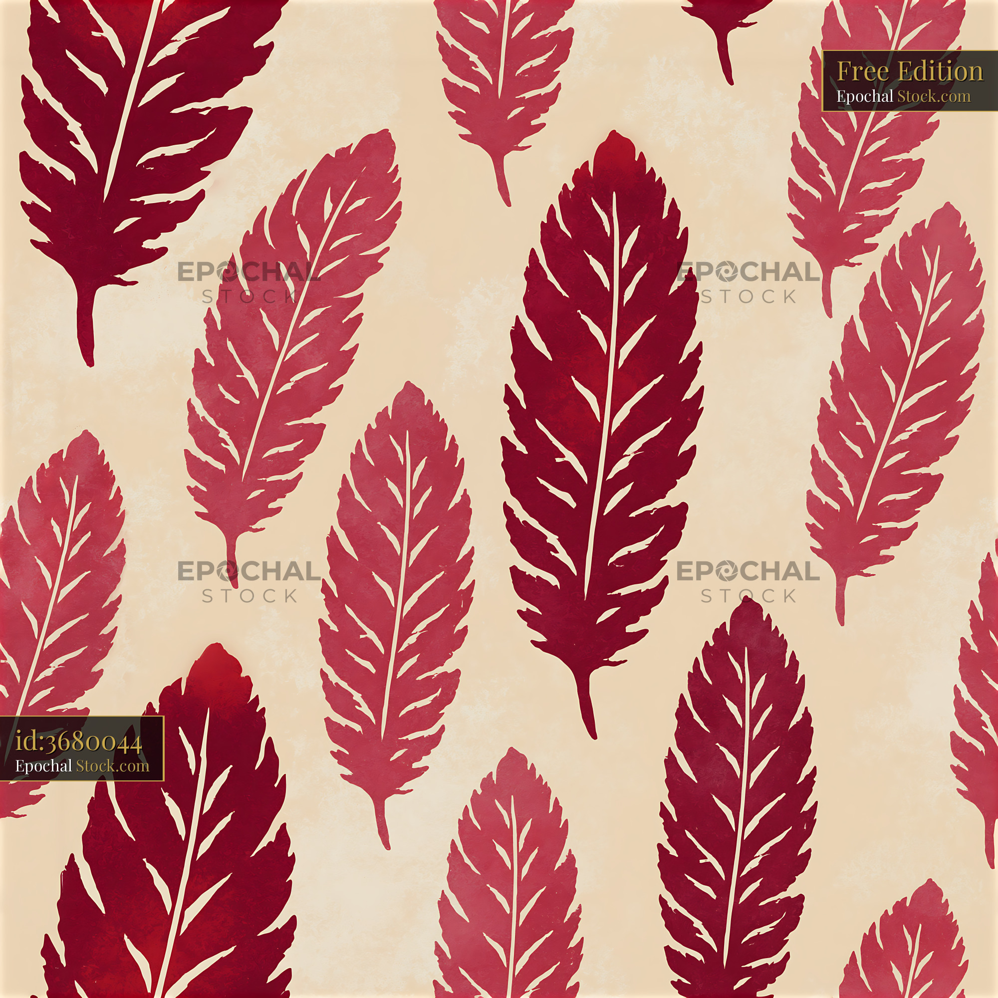 Bold Burgundy Stylized Feather Print - stock photo