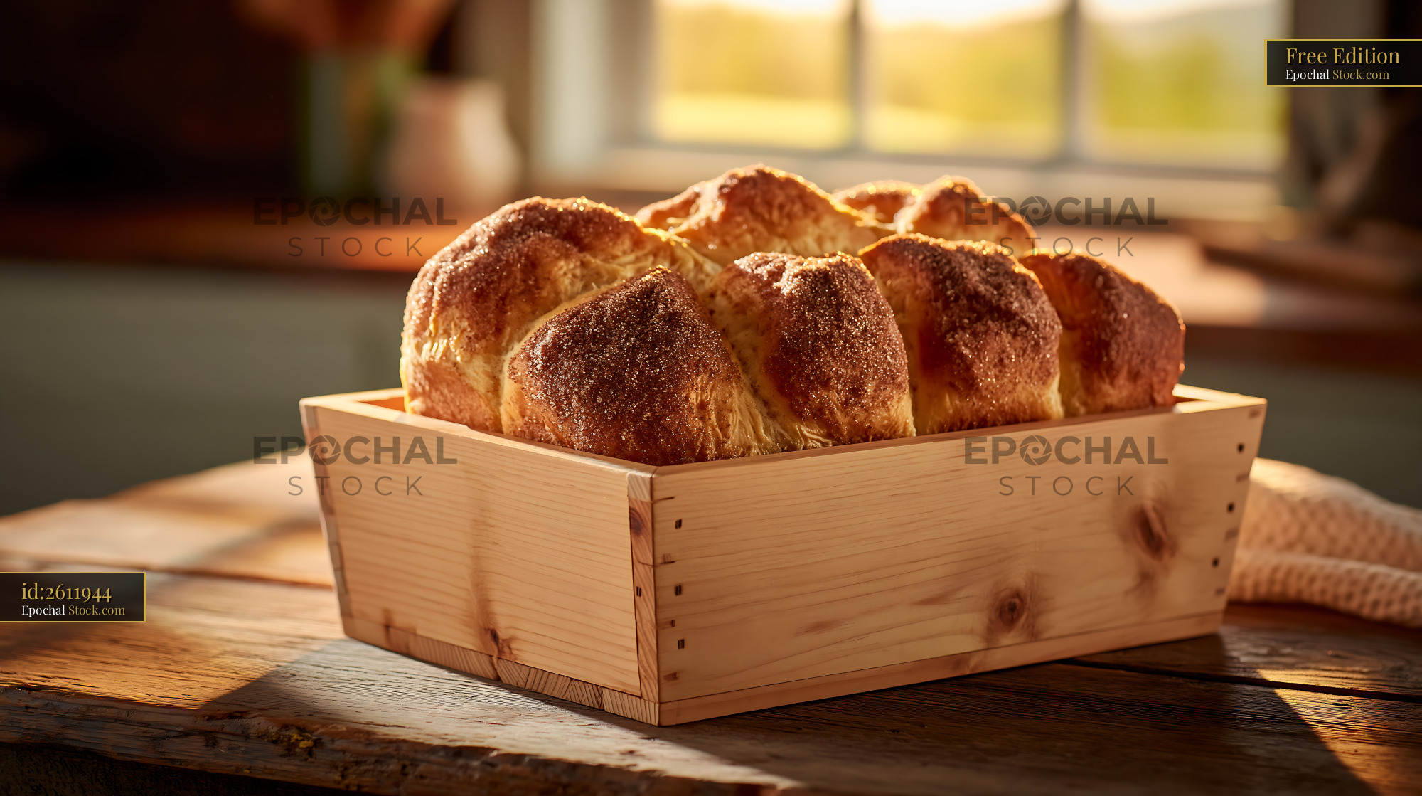Freshly baked amish friendship german bread in a wooden crate - stock photo