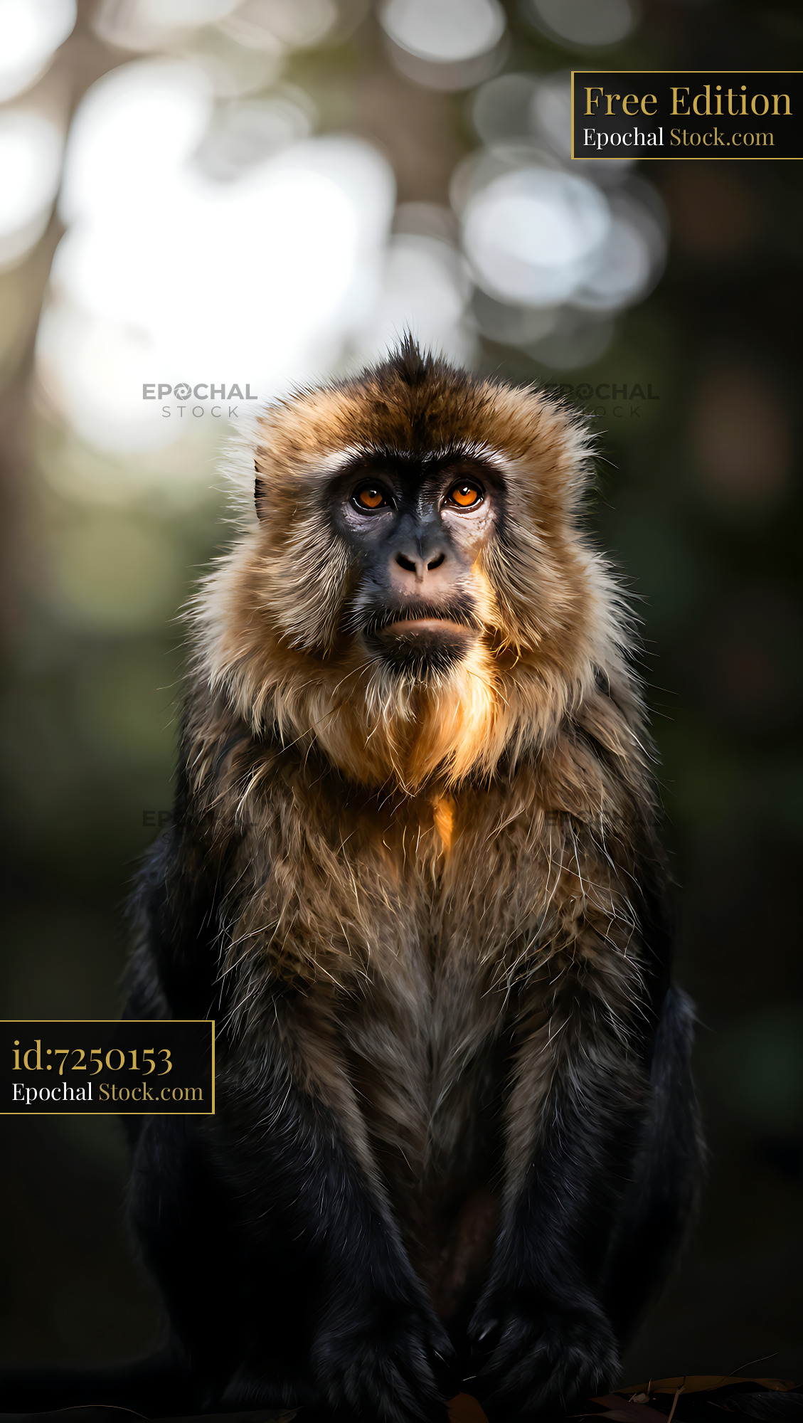 Lion-tailed macaque with silver mane sitting in a lush forest - stock photo