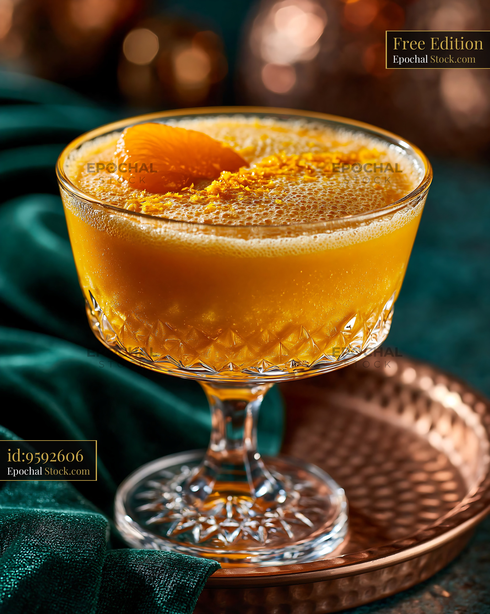 Mikan orange smoothie in a crystal glass with citrus zest garnish - stock photo