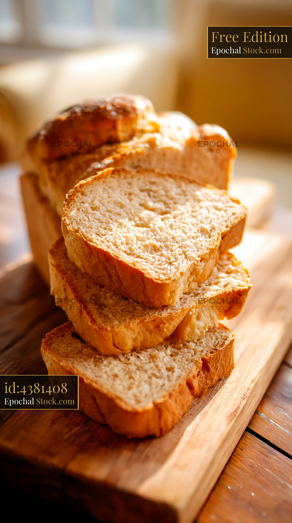 Freshly sliced salt rising german bread on a wooden cutting board - stock photo