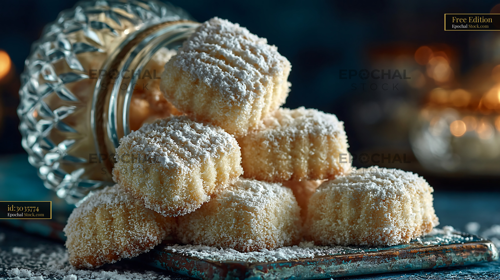Un kurabiyesi biscuits with powdered sugar and glass jar - stock photo