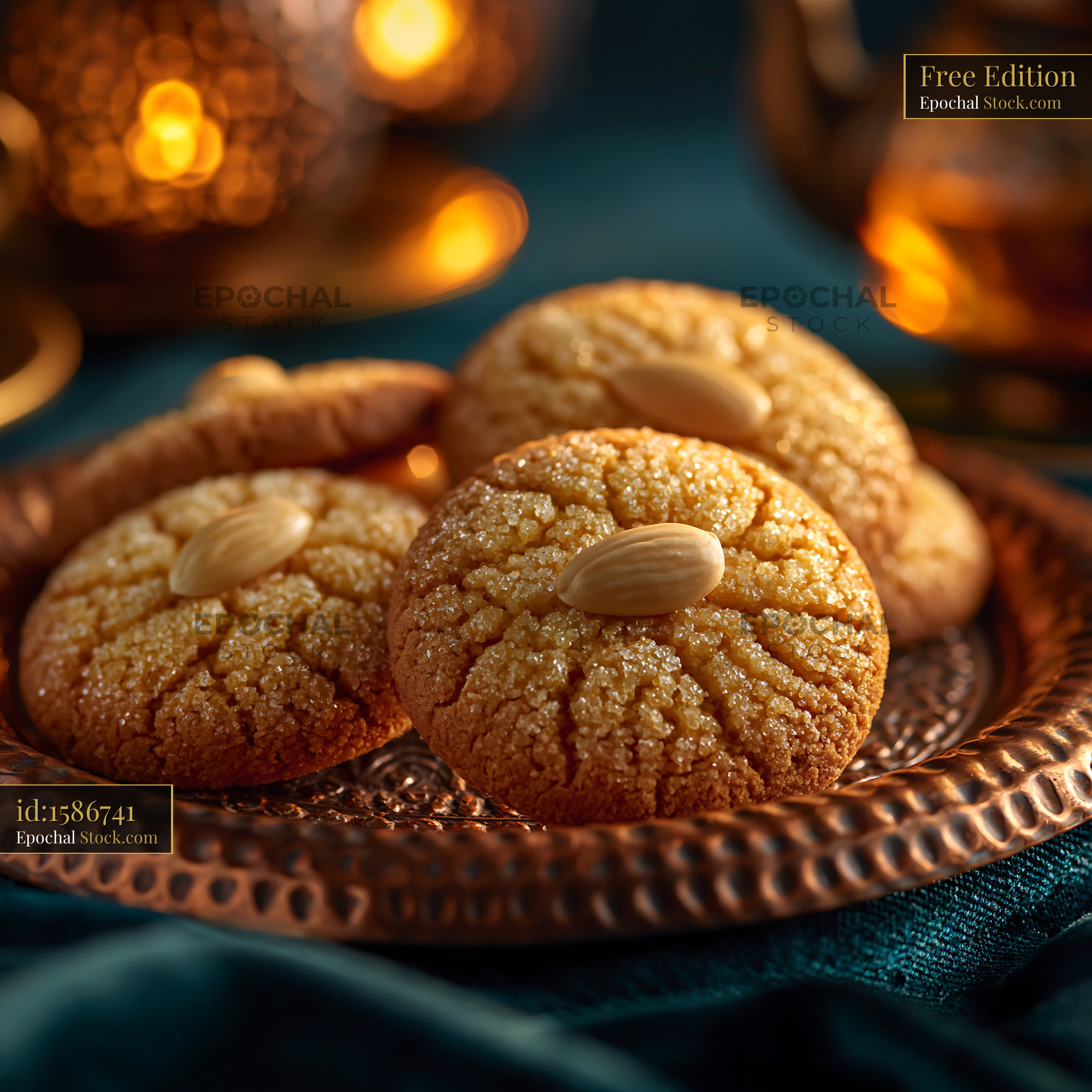 Traditional acibadem kurabiyesi biscuits on a copper tray with tea - stock photo