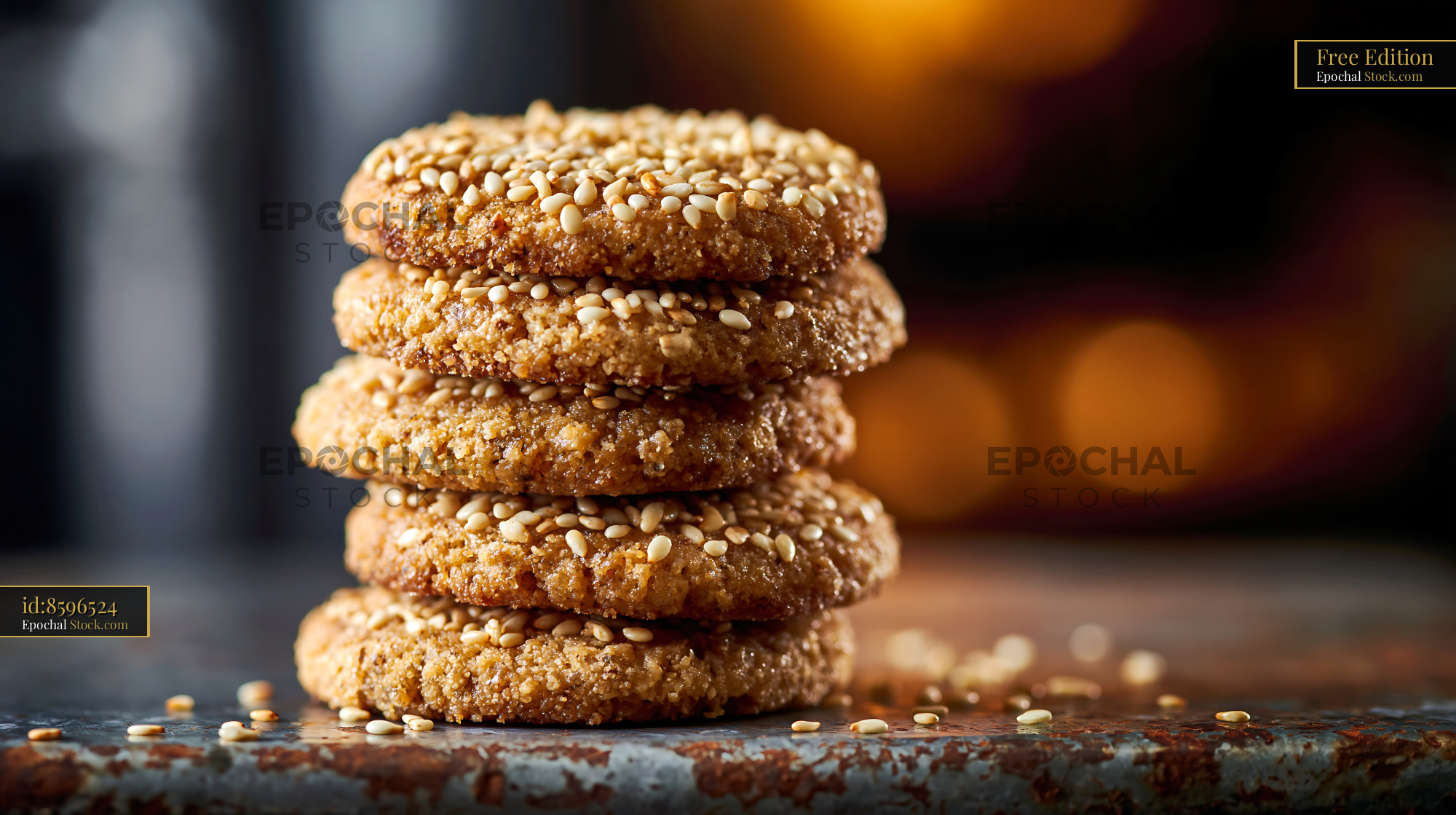 Stack of homemade mahlab spice biscuits with toasted sesame seeds - stock photo