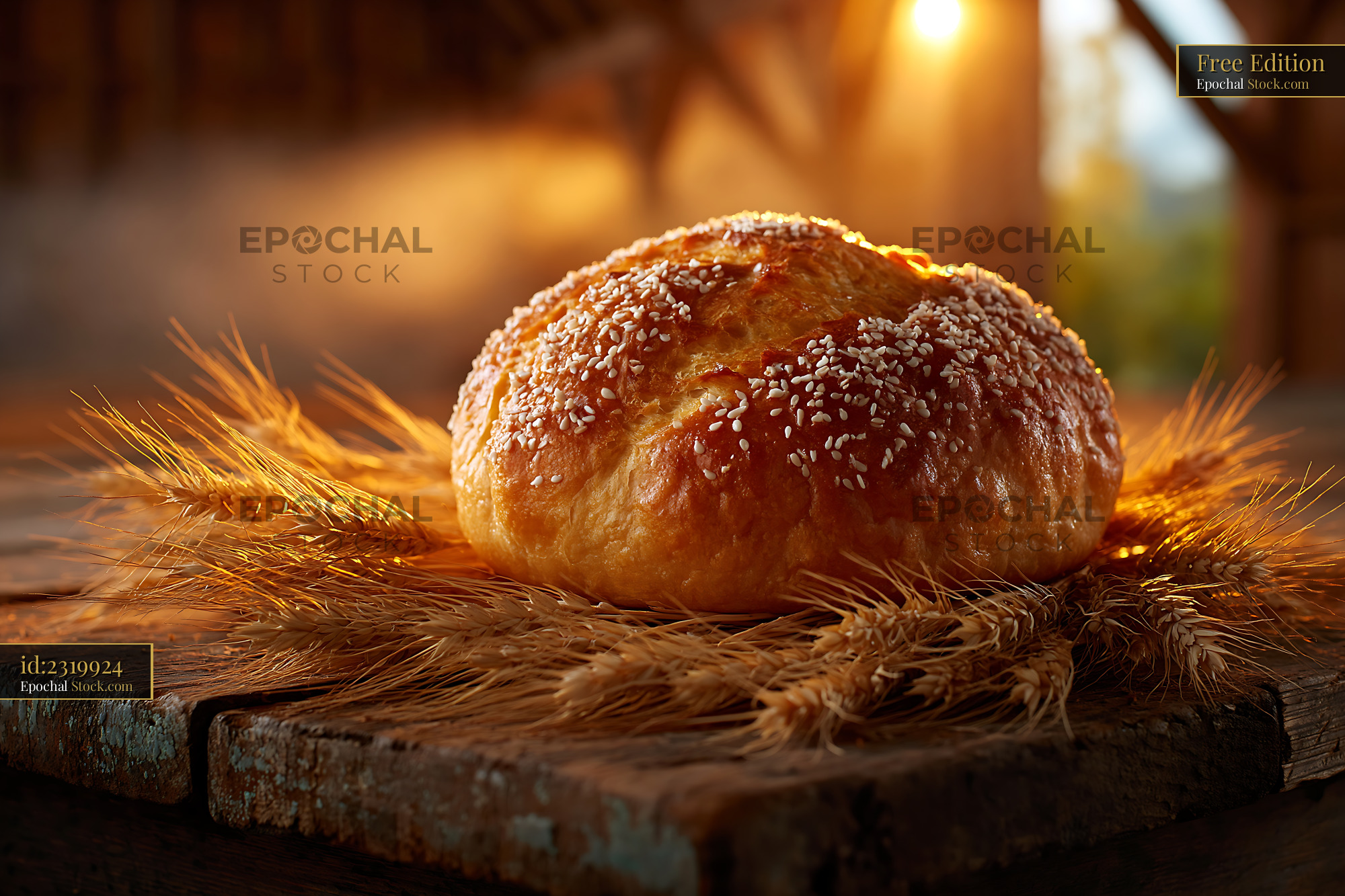 Maryland beaten german bread on wheat stalks in rustic barn light - stock photo