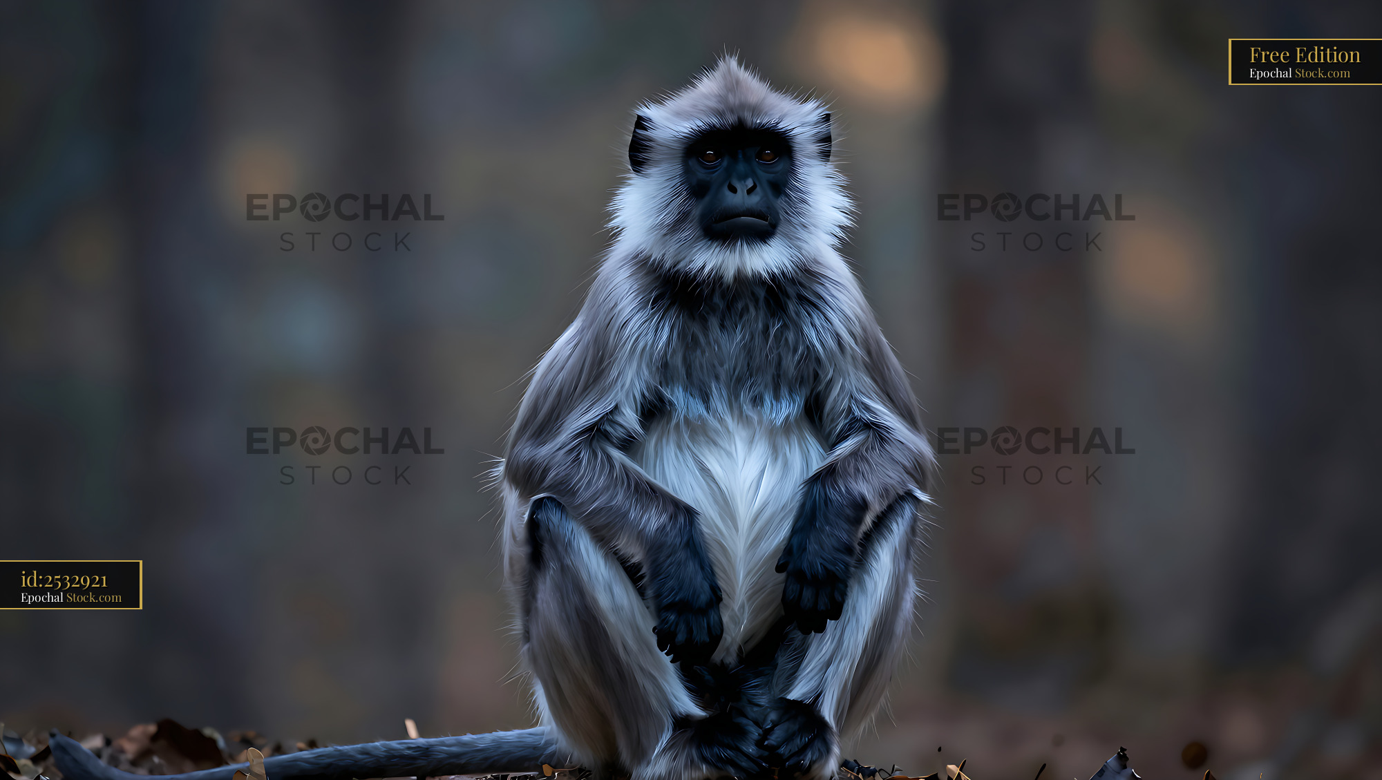 Gray langur monkey sitting in a forest looking at camera - stock photo