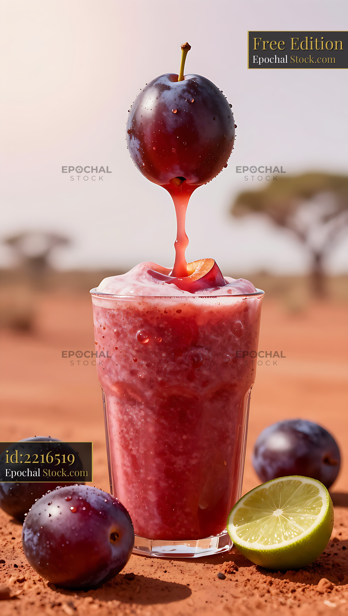Refreshing Kakadu plum smoothie with juice pouring from fruit in savan - stock photo