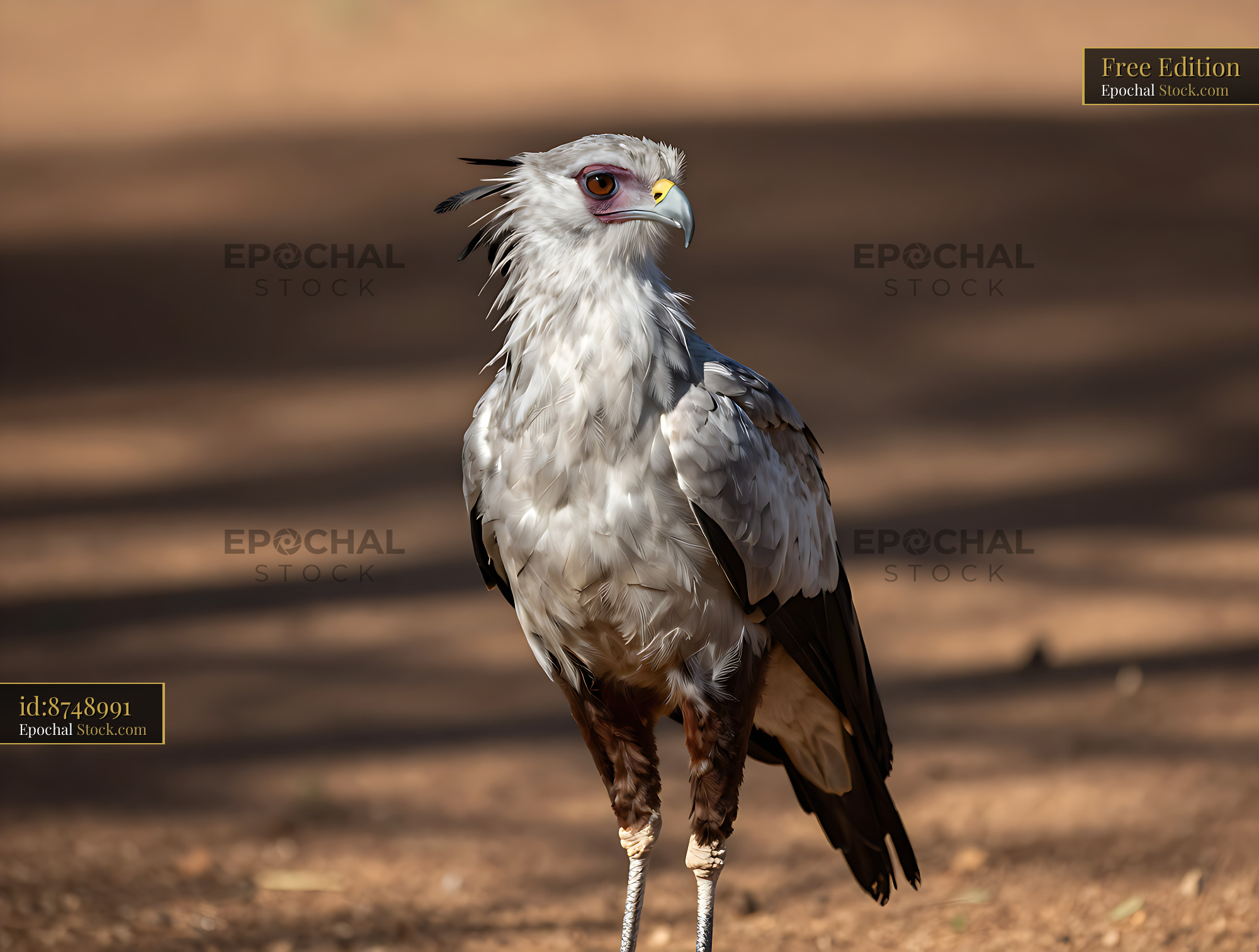 Majestic secretary bird standing on the ground in the savannah - stock photo
