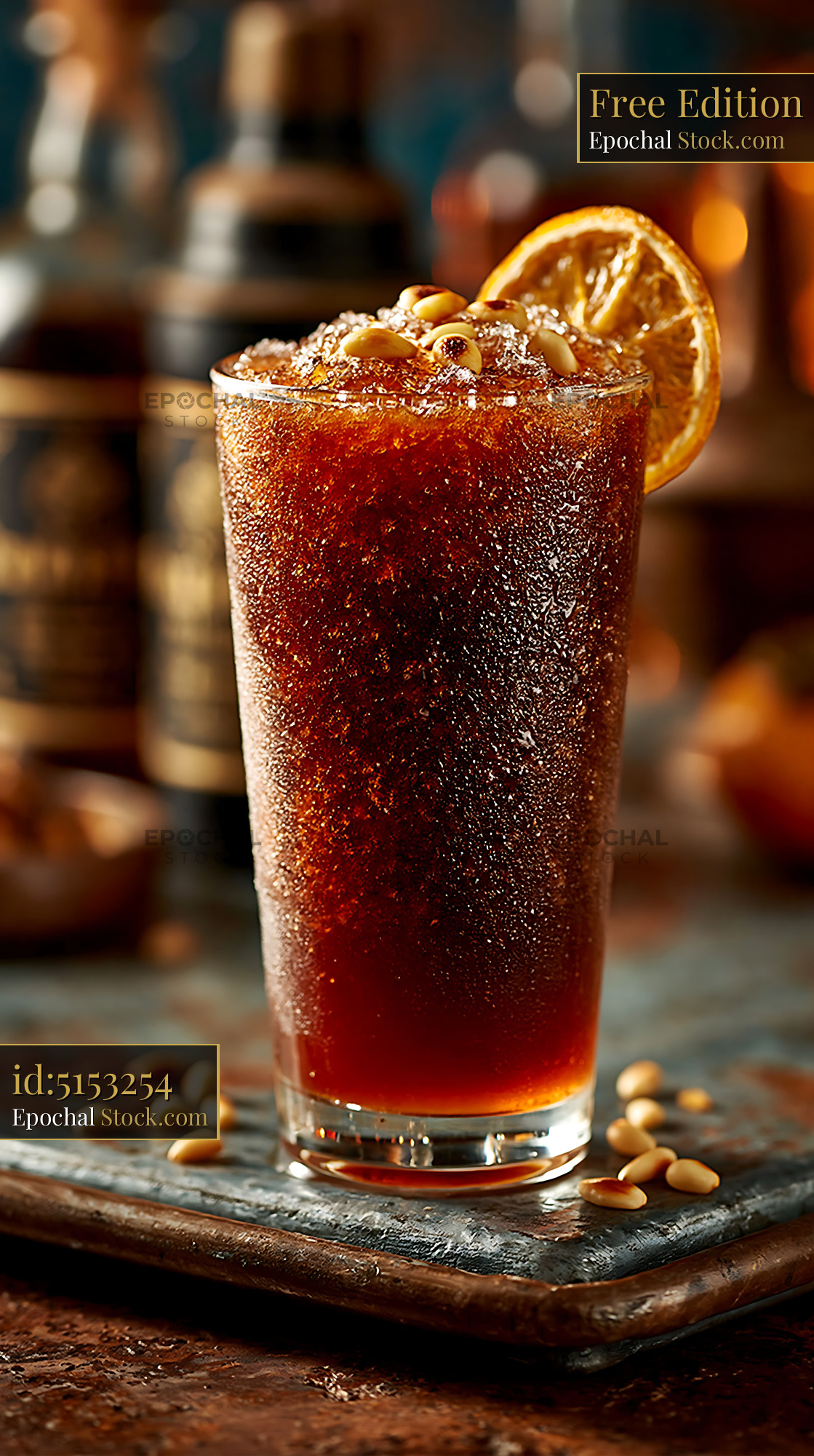 Iced sujeonggwa smoothie with pine nuts and dried orange slice - stock photo