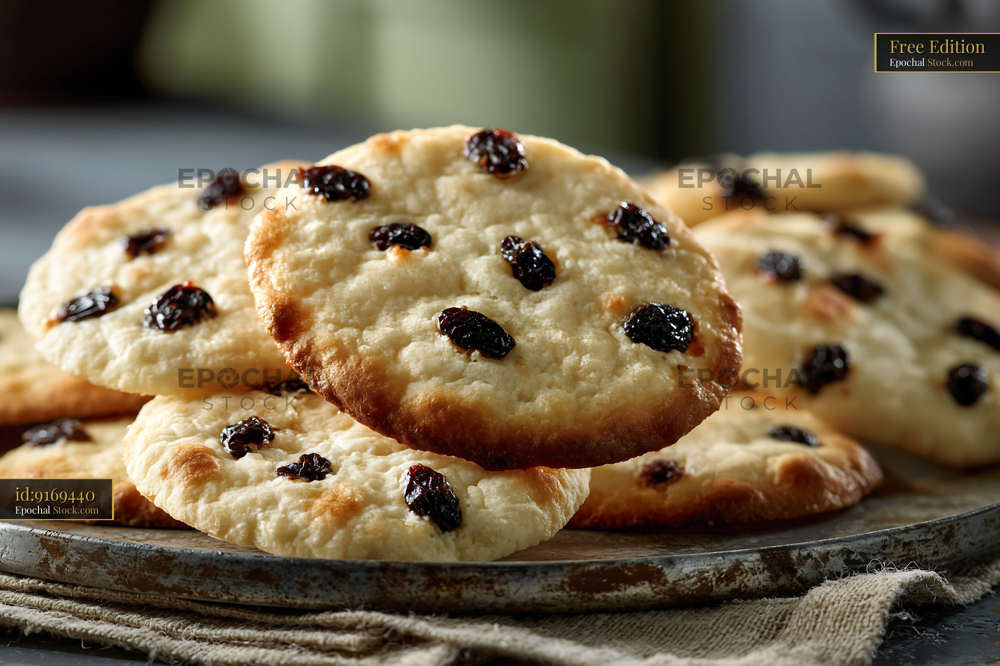 Traditional Persian shirini kishmishi biscuits on a rustic tray - stock photo