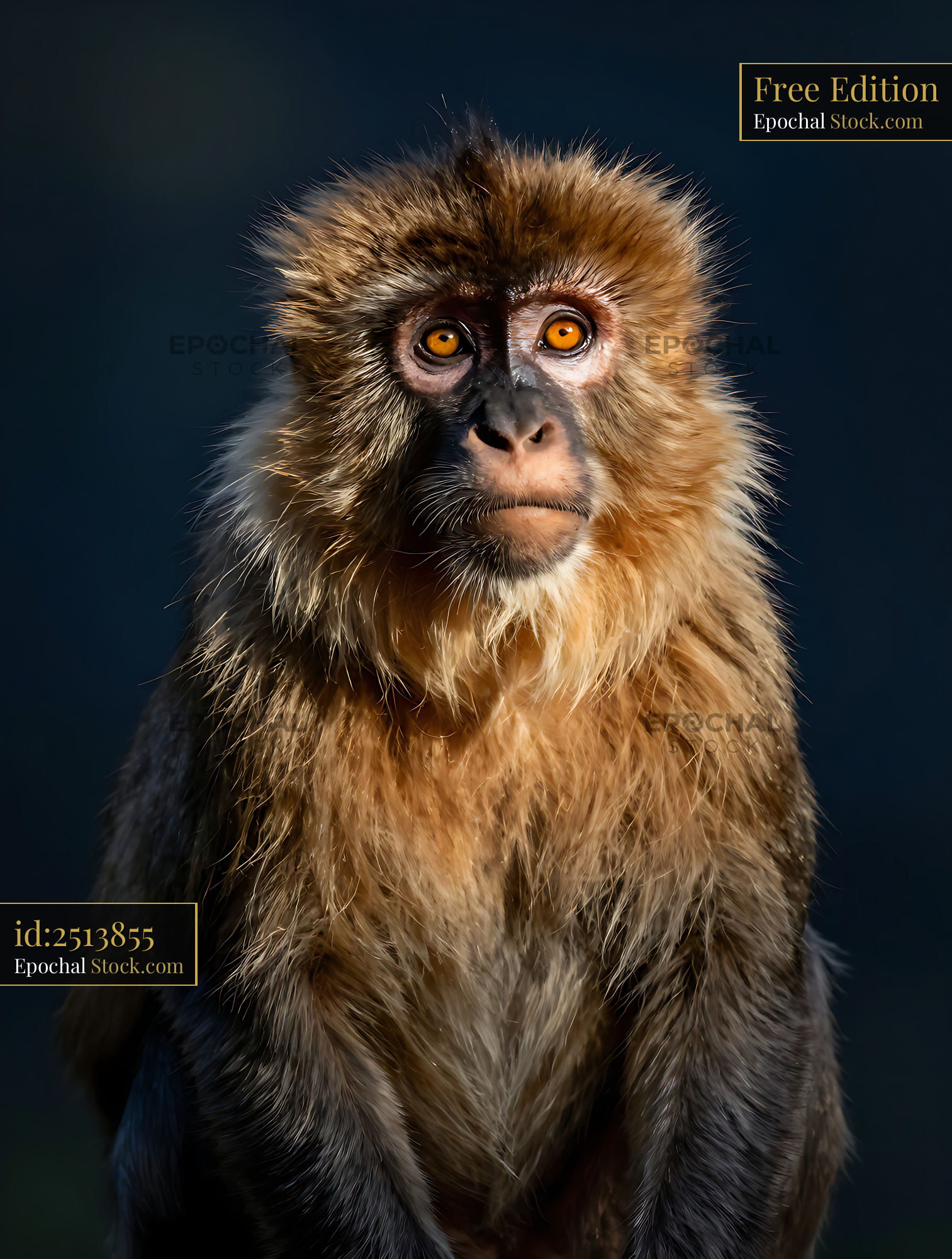 Lion-tailed macaque portrait with intense orange eyes - stock photo