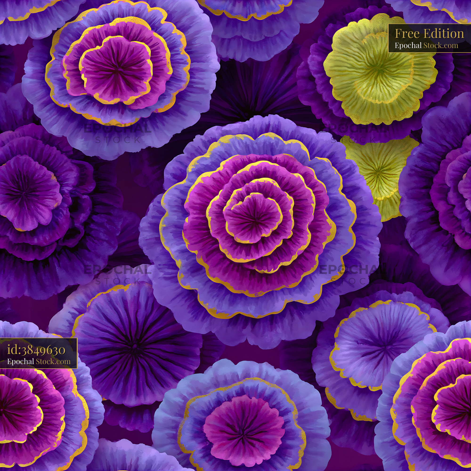 Lush Violet Ruffled Blooms with Gold Edges - stock photo