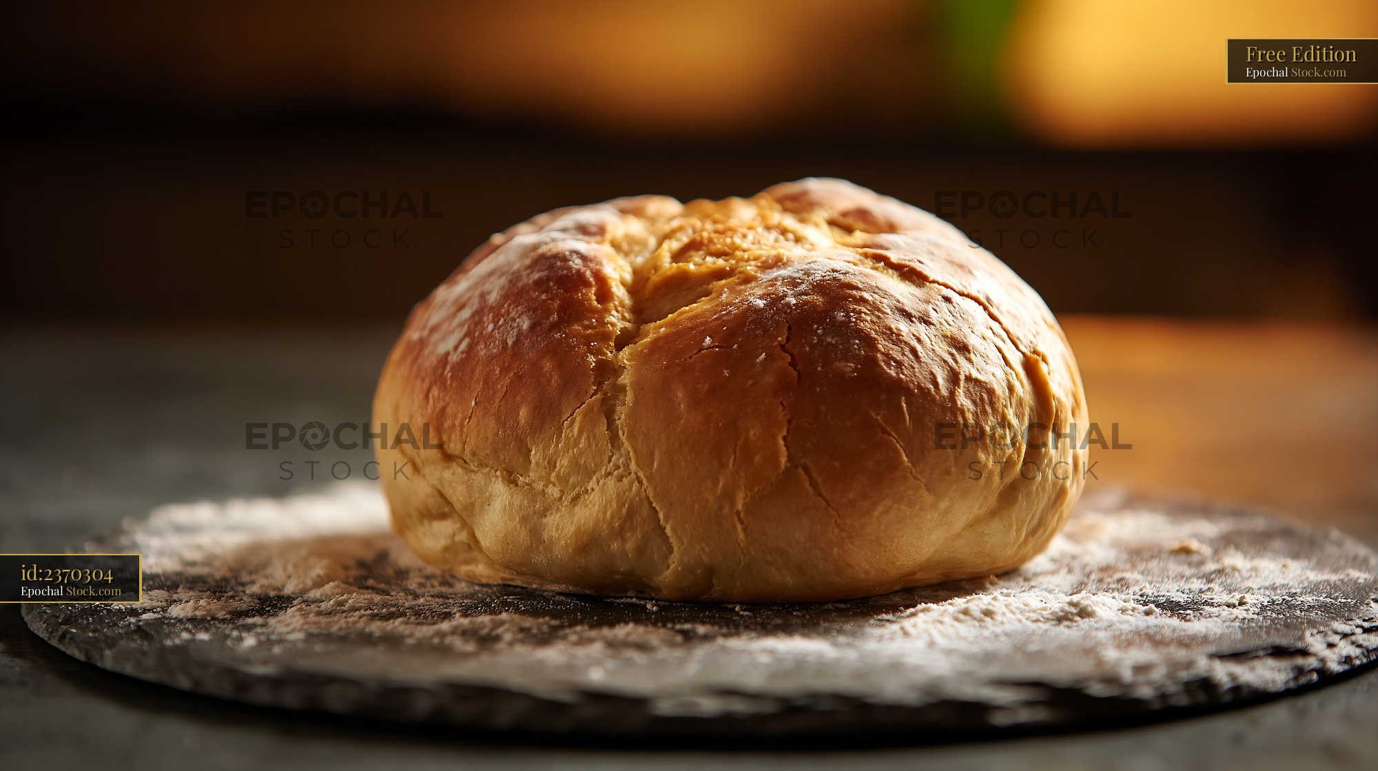 Artisan salt rising german bread on a floured slate with warm light - stock photo