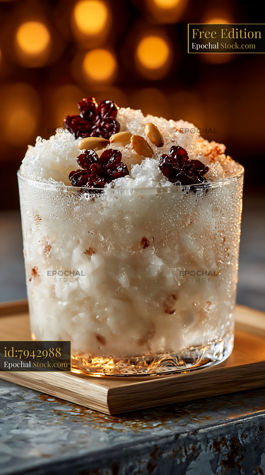 Sikhye rice smoothie with dried jujube and pine nuts in a glass - stock photo