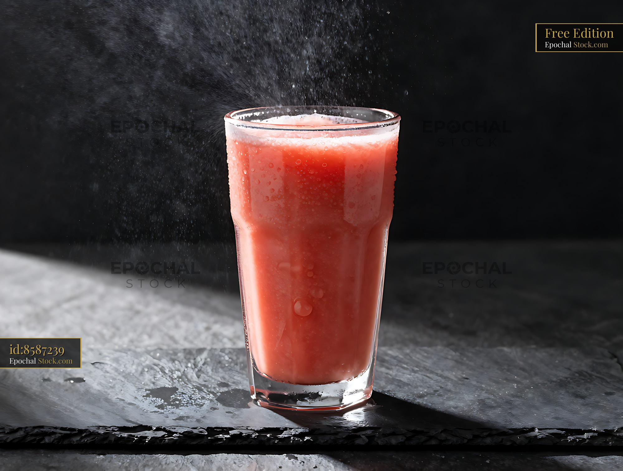 Acerola Sunrise smoothie in chilled glass with refreshing mist - stock photo