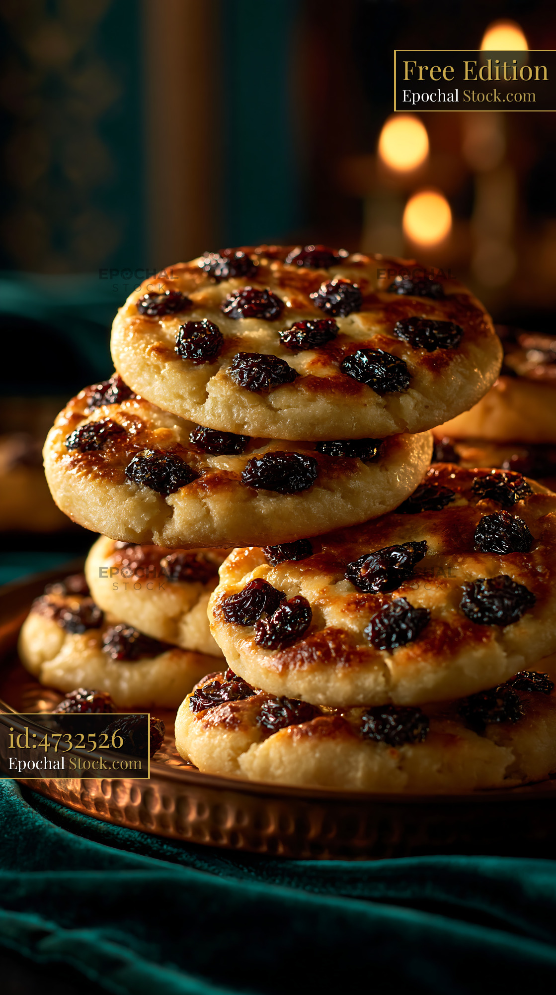 Traditional shirini kishmishi biscuits with raisins on a copper tray - stock photo