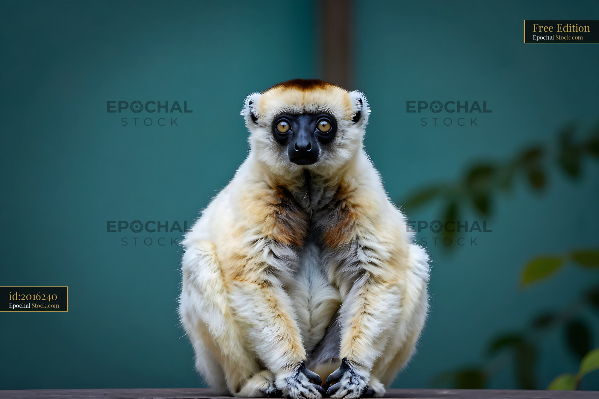 Crowned sifaka lemur looking directly at the camera with golden eyes - stock photo