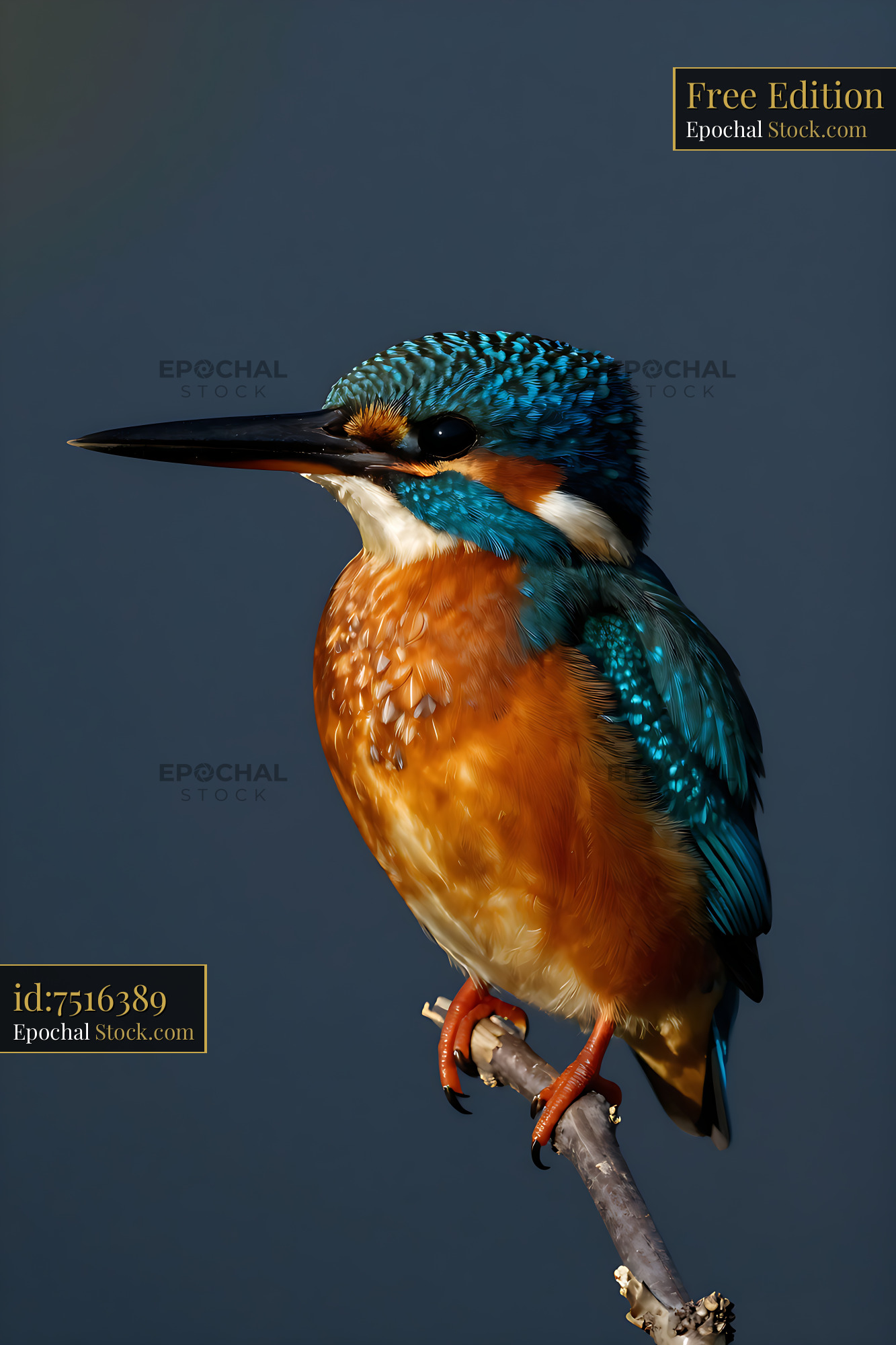 Common kingfisher with vibrant blue and orange plumage perched on a br - stock photo