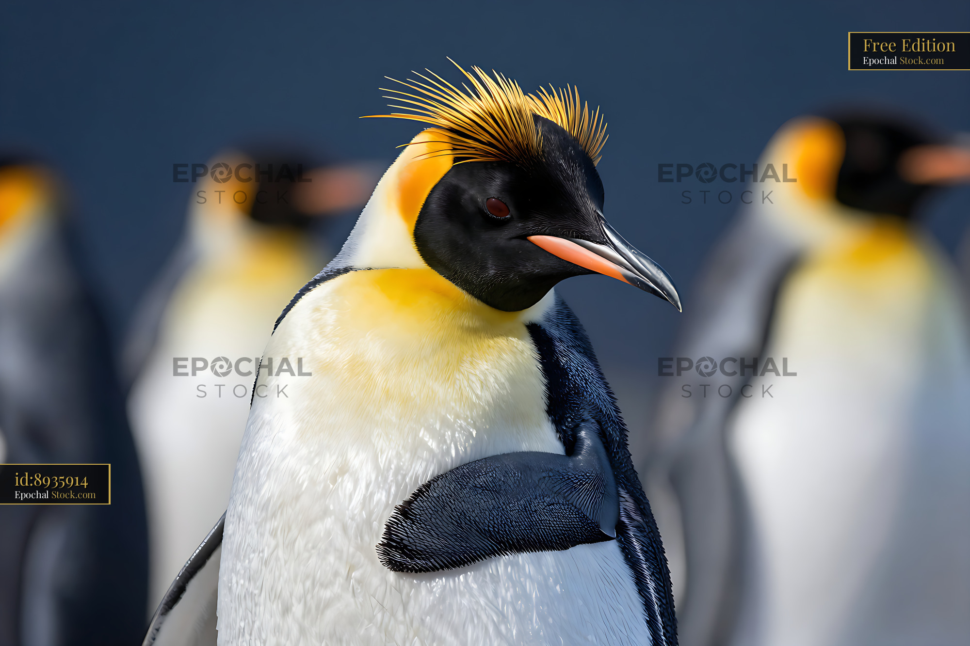 Snares penguin with yellow crest standing in a penguin colony - stock photo