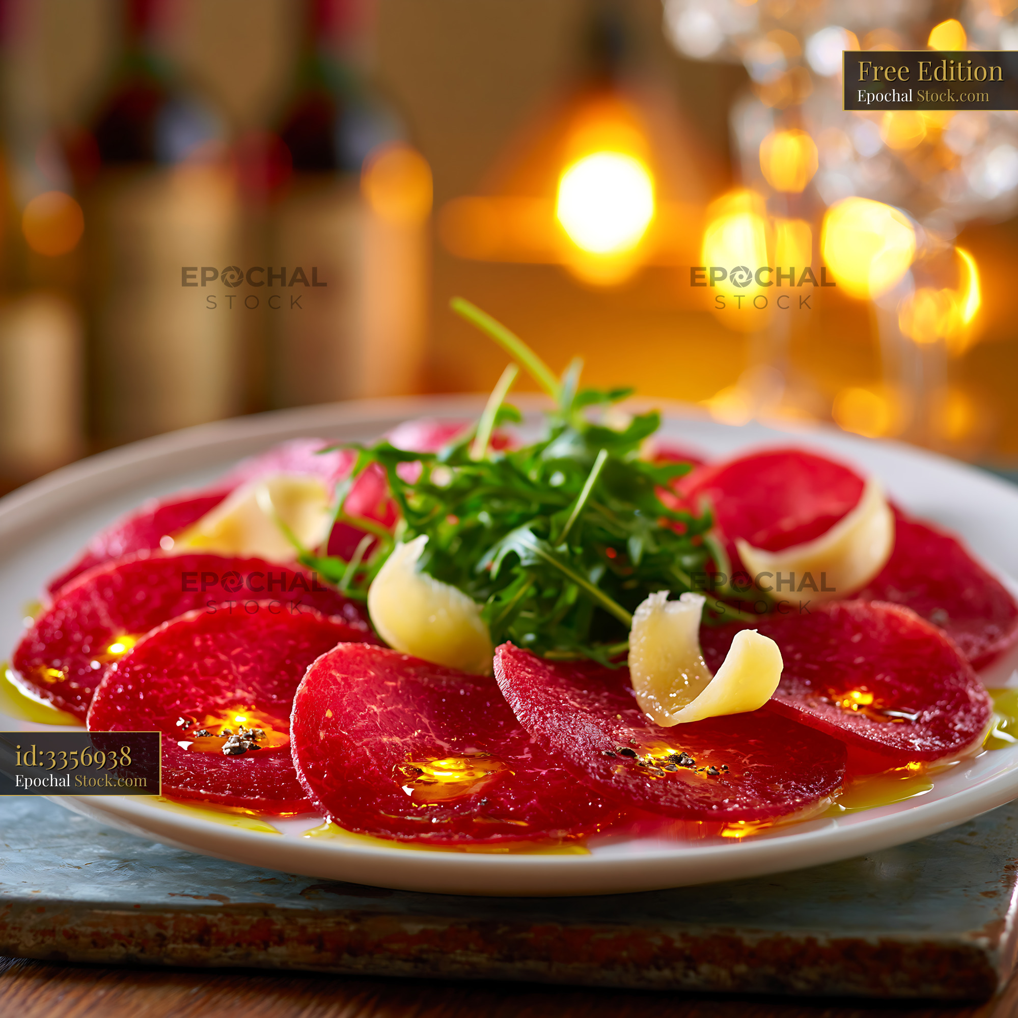 Bresaola della valtellina meat with fresh arugula and parmesan cheese - stock photo