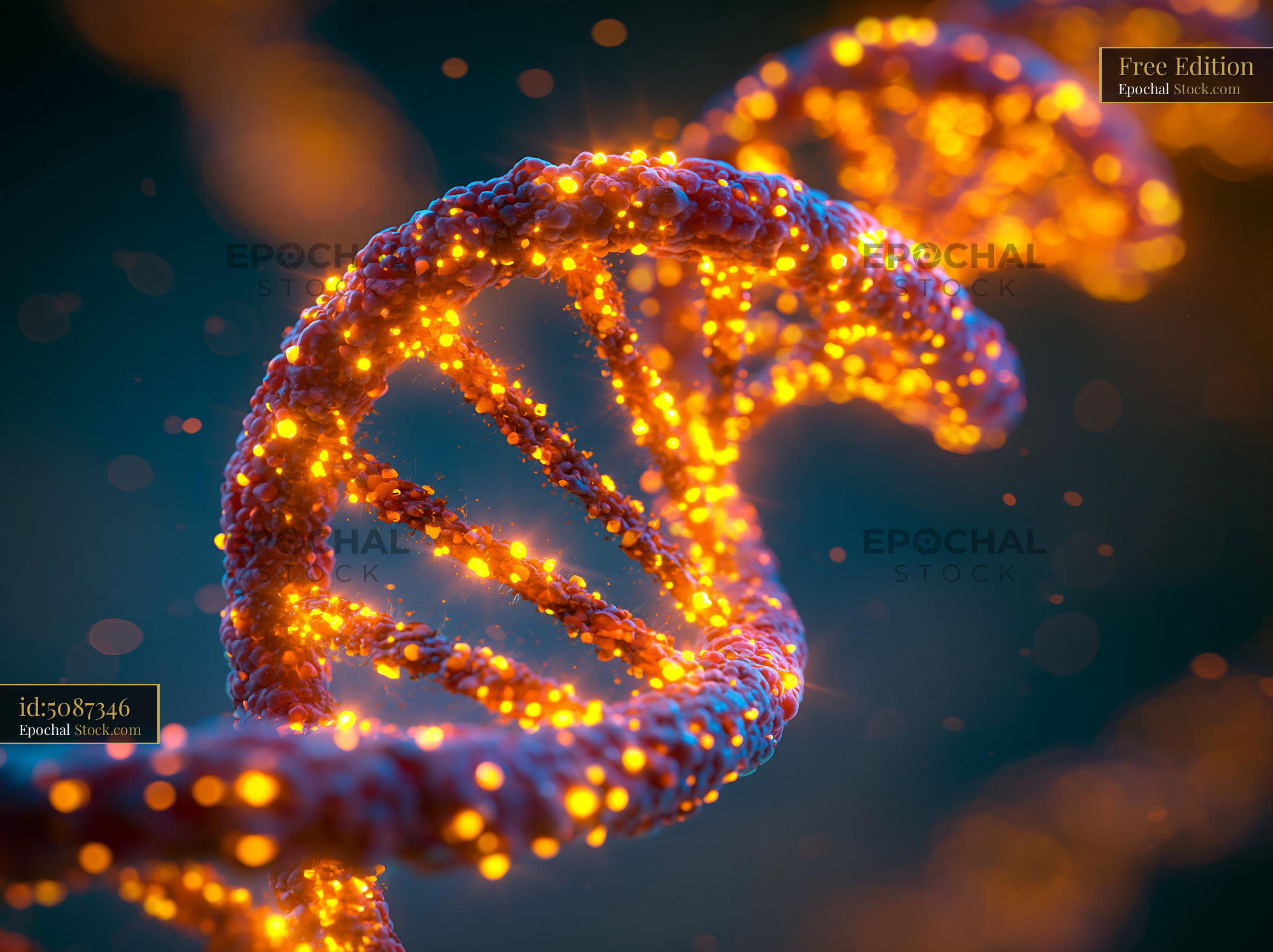 DNA double helix labeled with glowing nanocrystals for imaging - stock photo