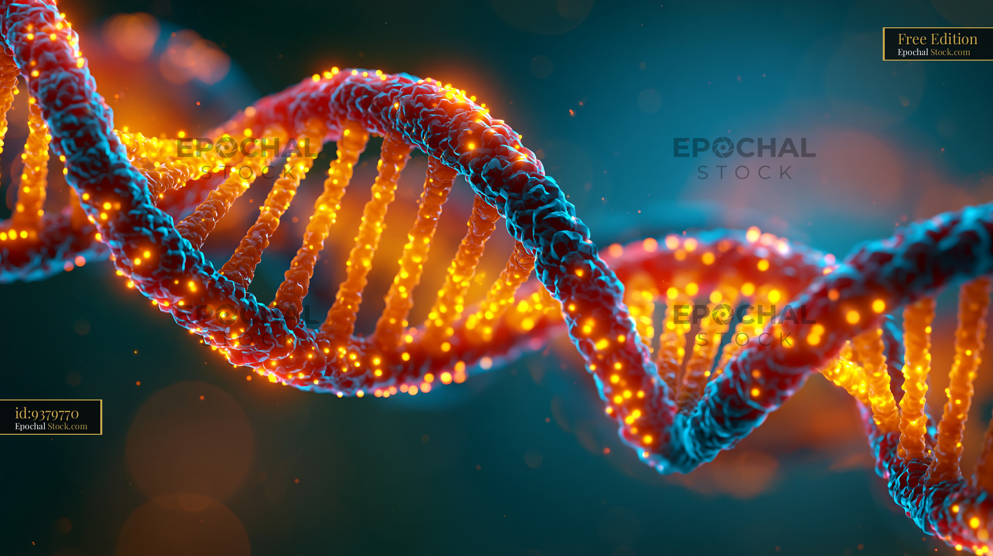 Abstract DNA double helix with glowing surface molecules for science - stock photo