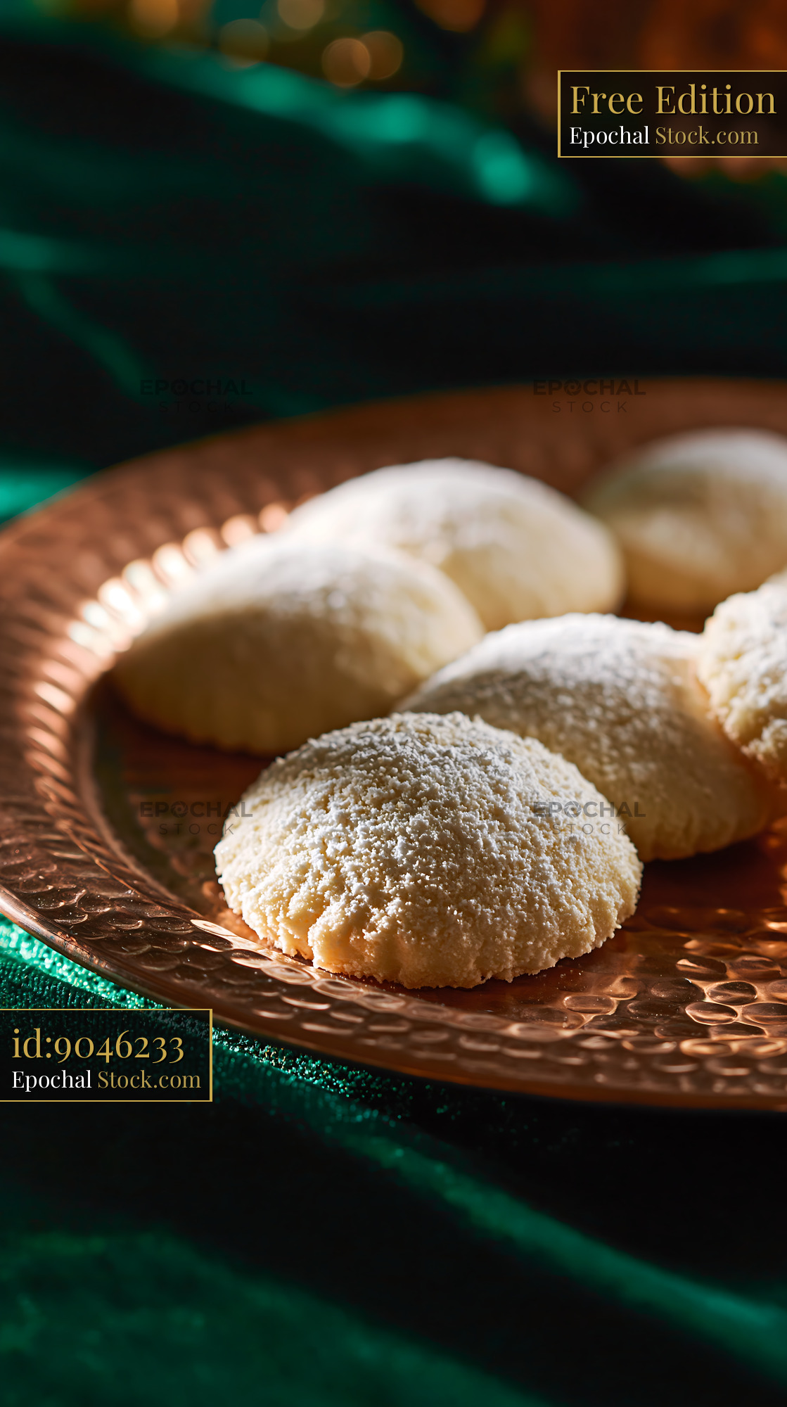 Traditional un kurabiyesi biscuits on a hammered copper plate - stock photo