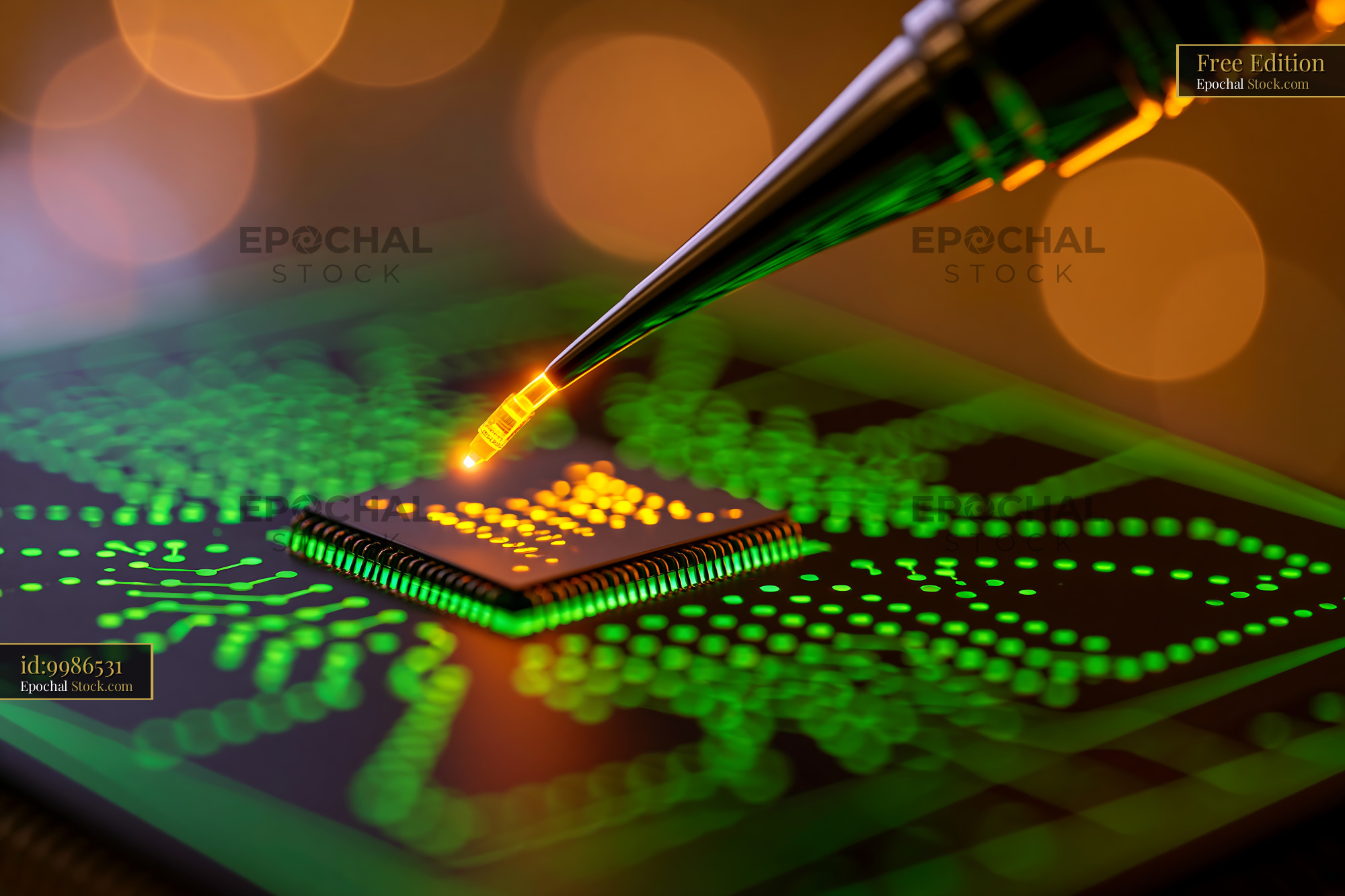 Advanced fiber optic Raman probe performing DNA sensing on a chip - stock photo