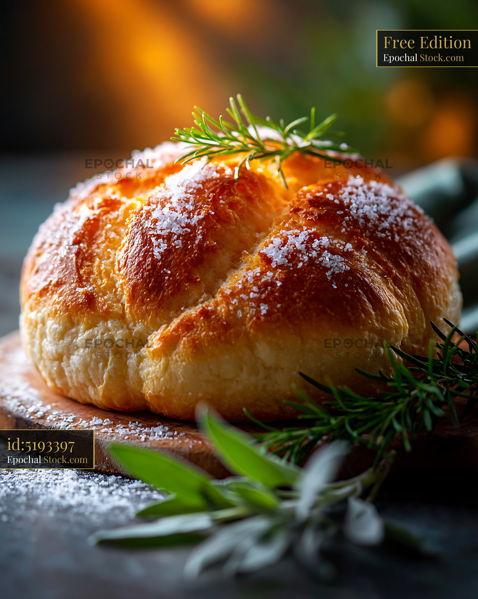 Freshly baked salt rising german bread with rosemary and sea salt - stock photo