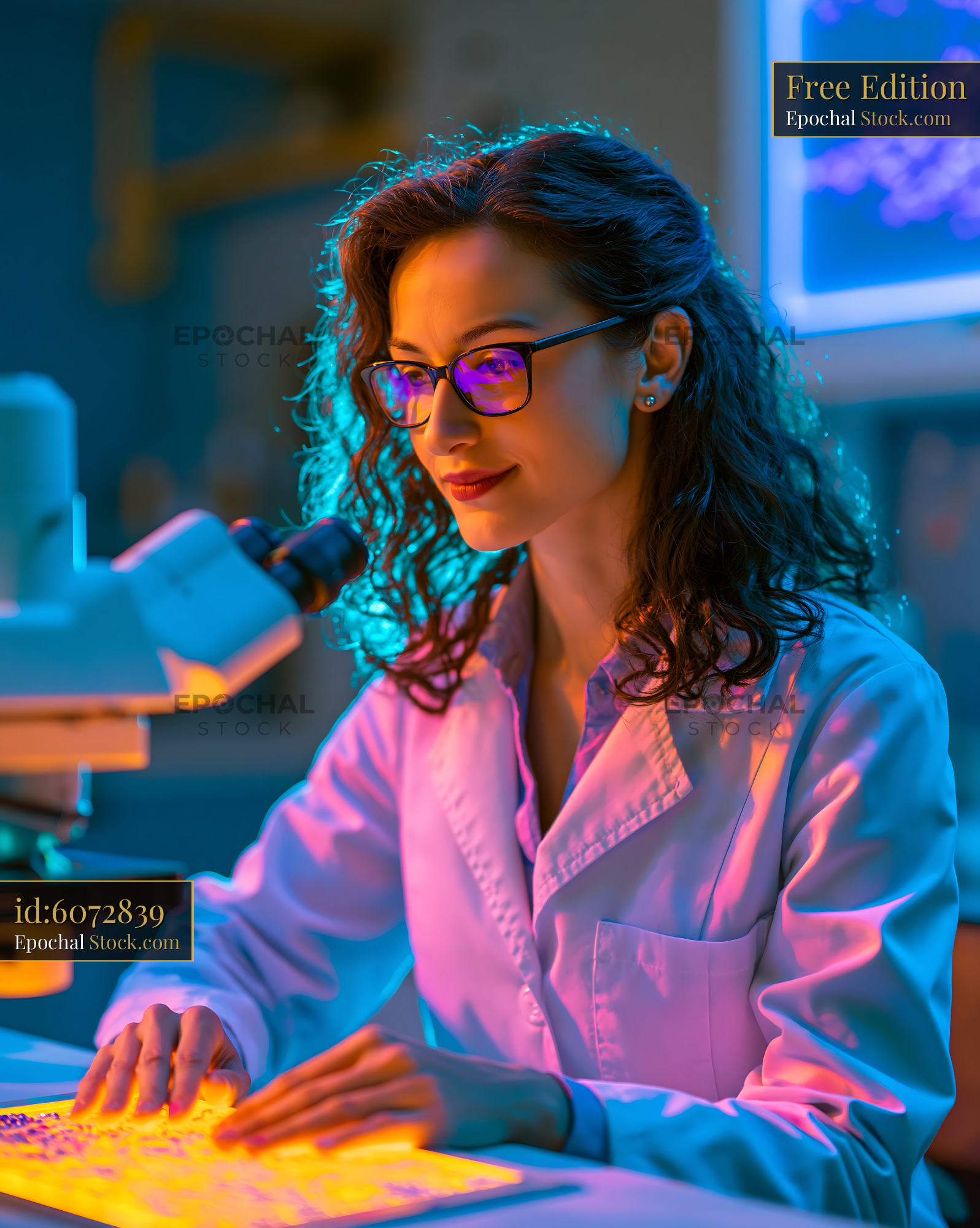 Female scientist researching gold nanostar raman reporters for dna det - stock photo