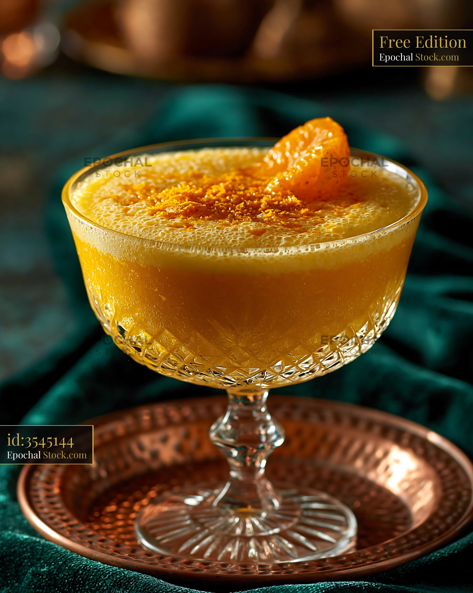 Mikan orange smoothie with citrus zest in a crystal coupe glass - stock photo