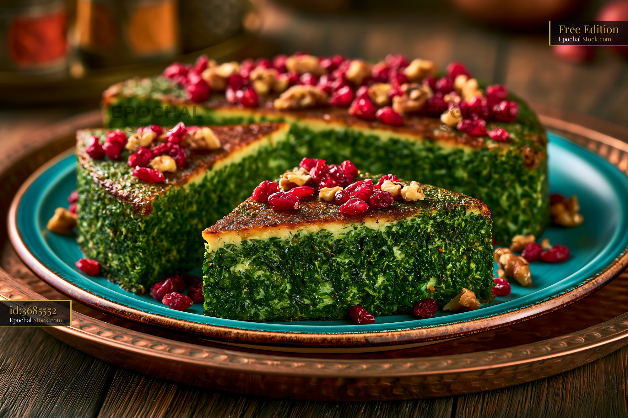 Traditional Persian kuku sabzi herb frittata with barberries - stock photo