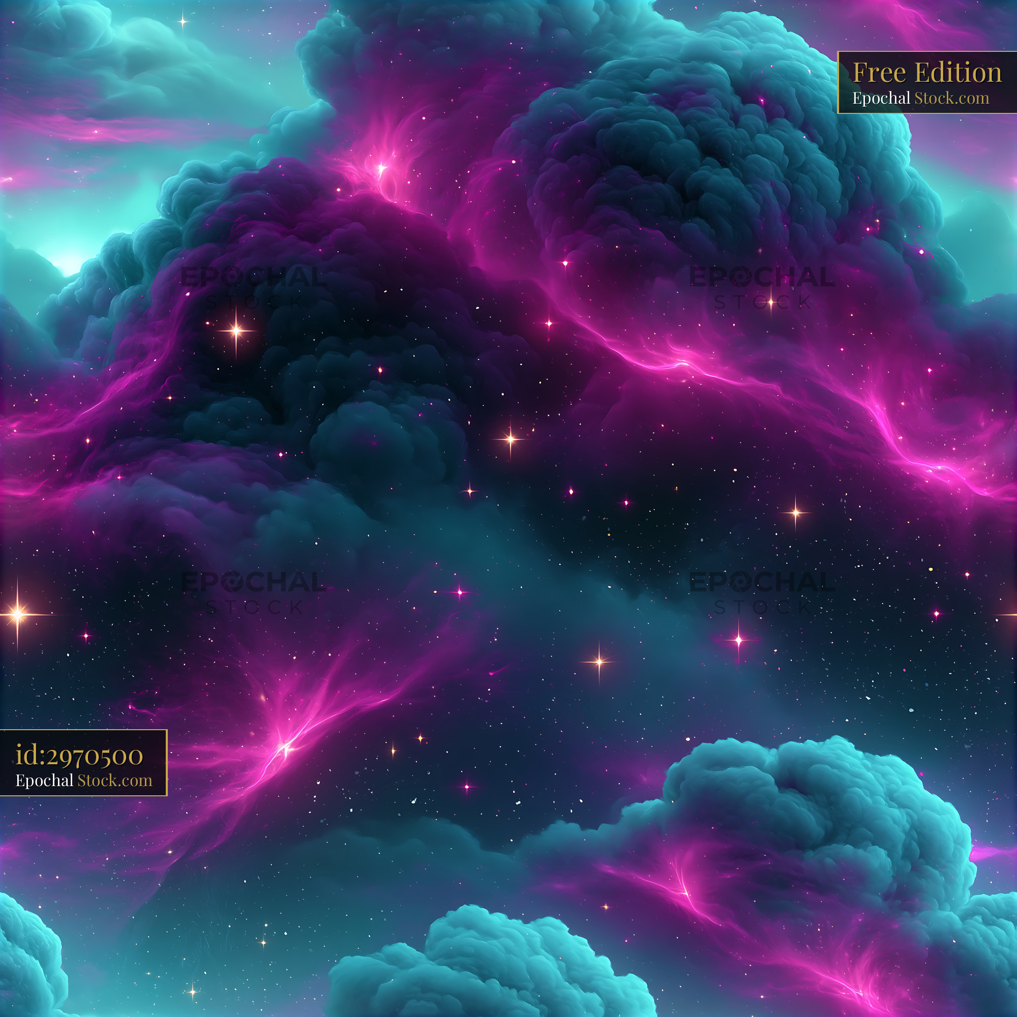Vibrant Cosmic Nebula Starry Night Sky - stock photo