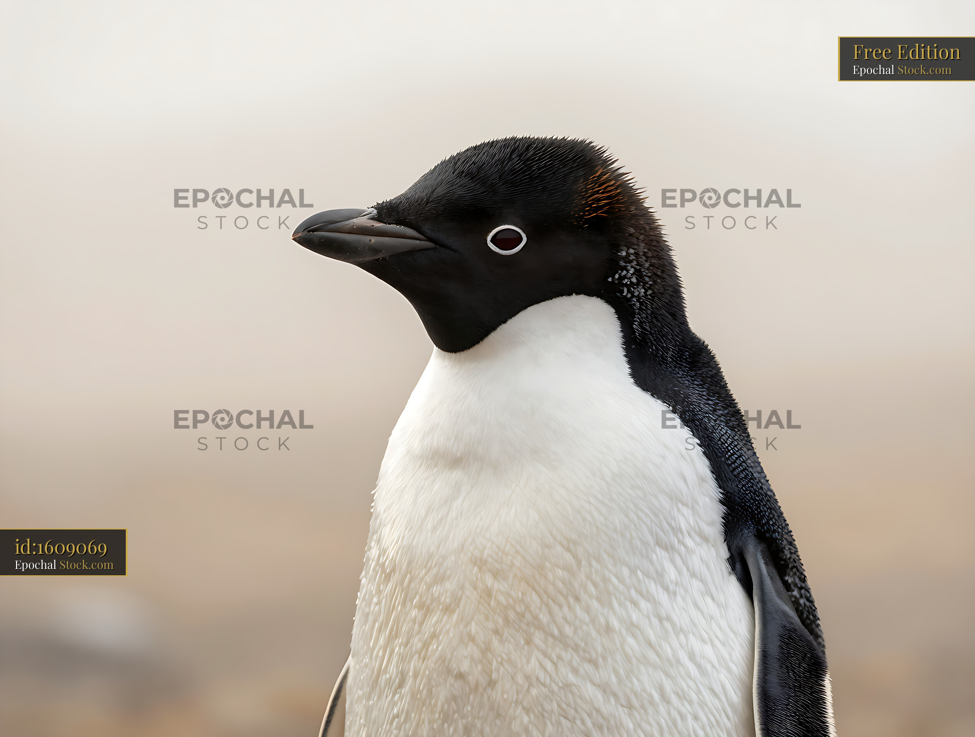 Adelie penguin portrait against a soft blurred winter background - stock photo
